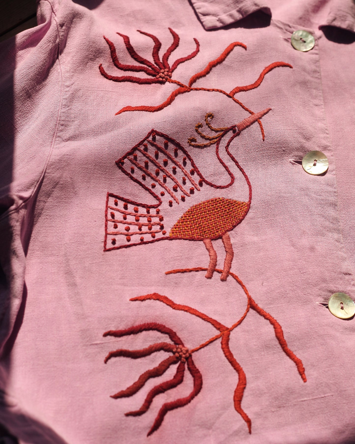 Pink Linen Hand Embroidered Blouse
