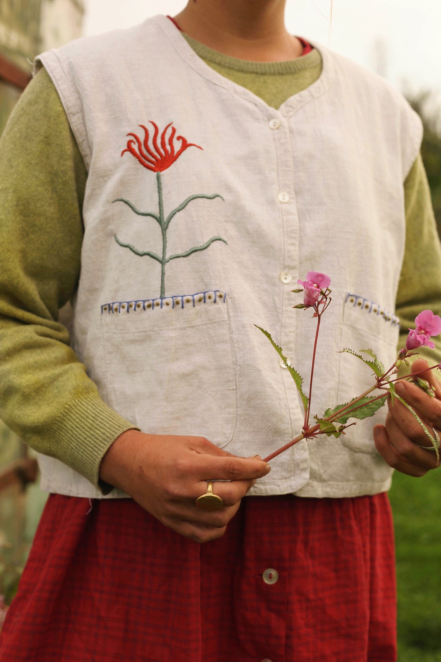 Embroidered Linen Horse Waistcoat