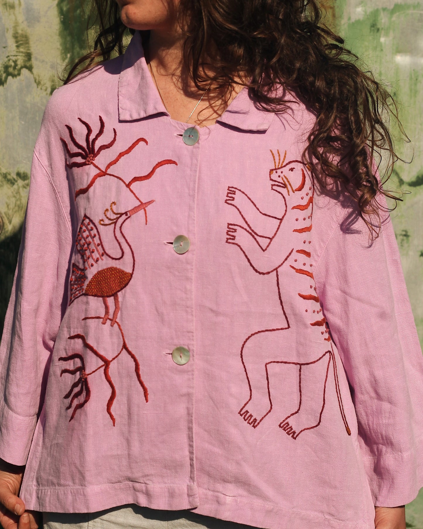 Pink Linen Hand Embroidered Blouse