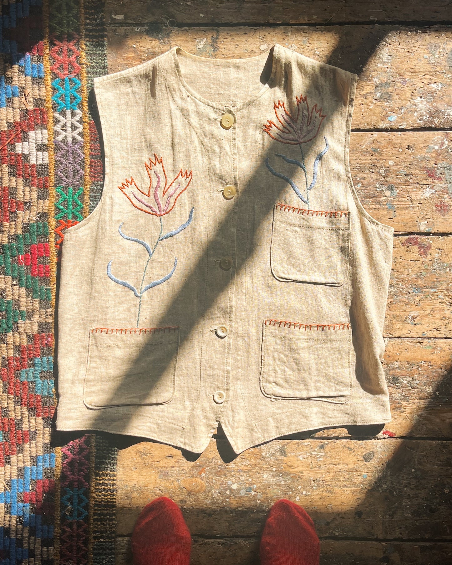 Hand Embroidered Horse and Flowers Waistcoat