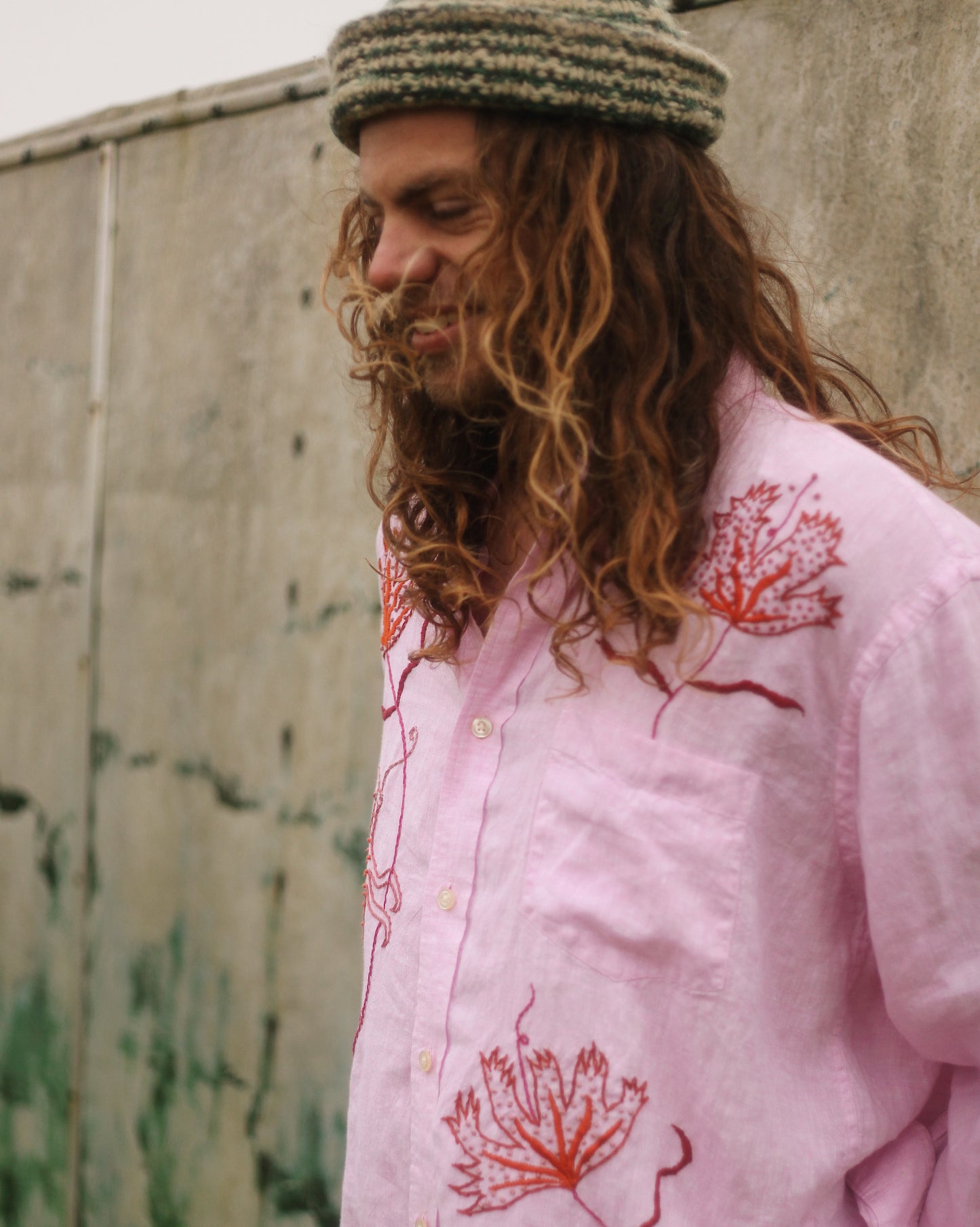 Mantis & Poppies Hand Embroidered Shirt