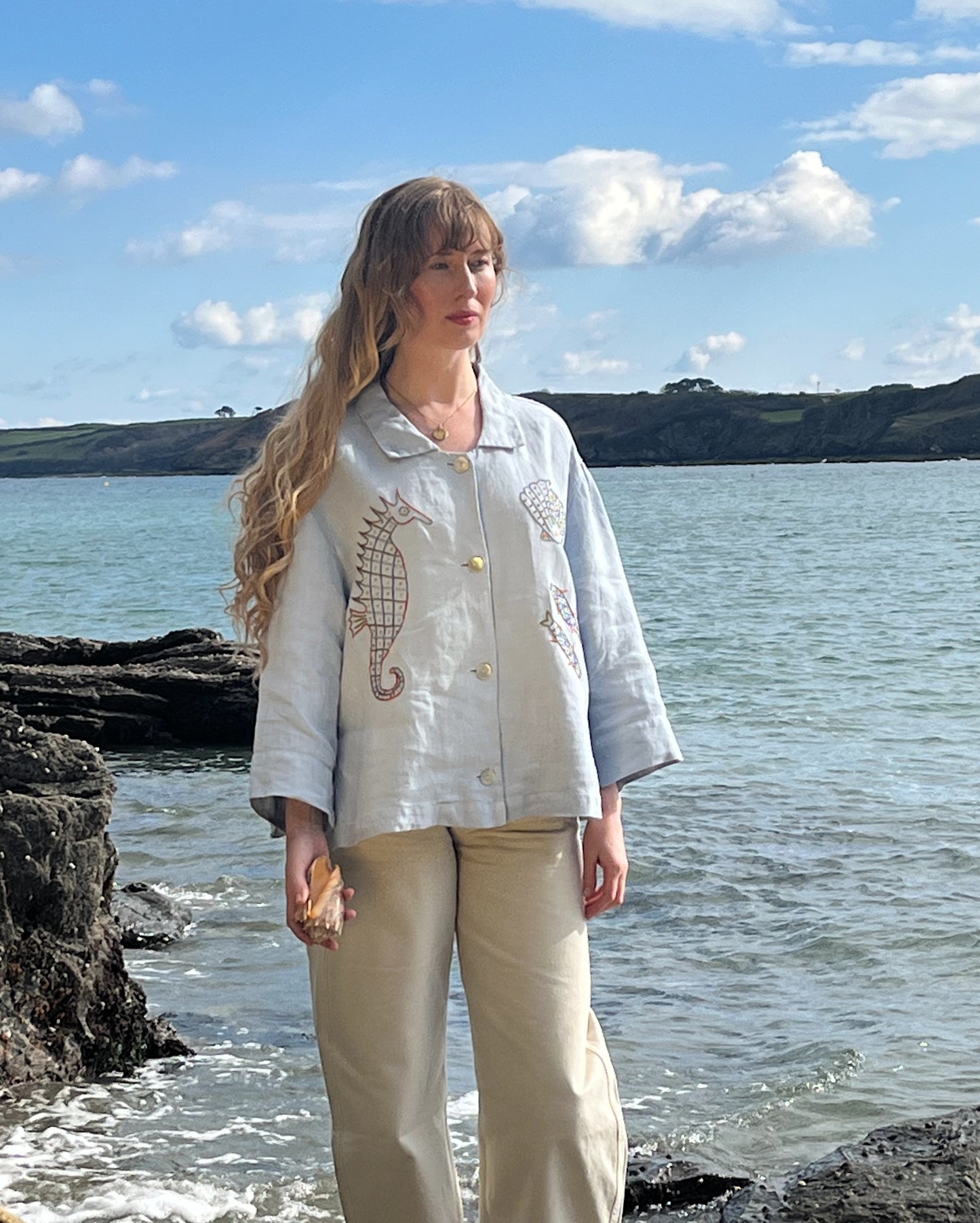 Hand Embroidered Seahorse Blouse