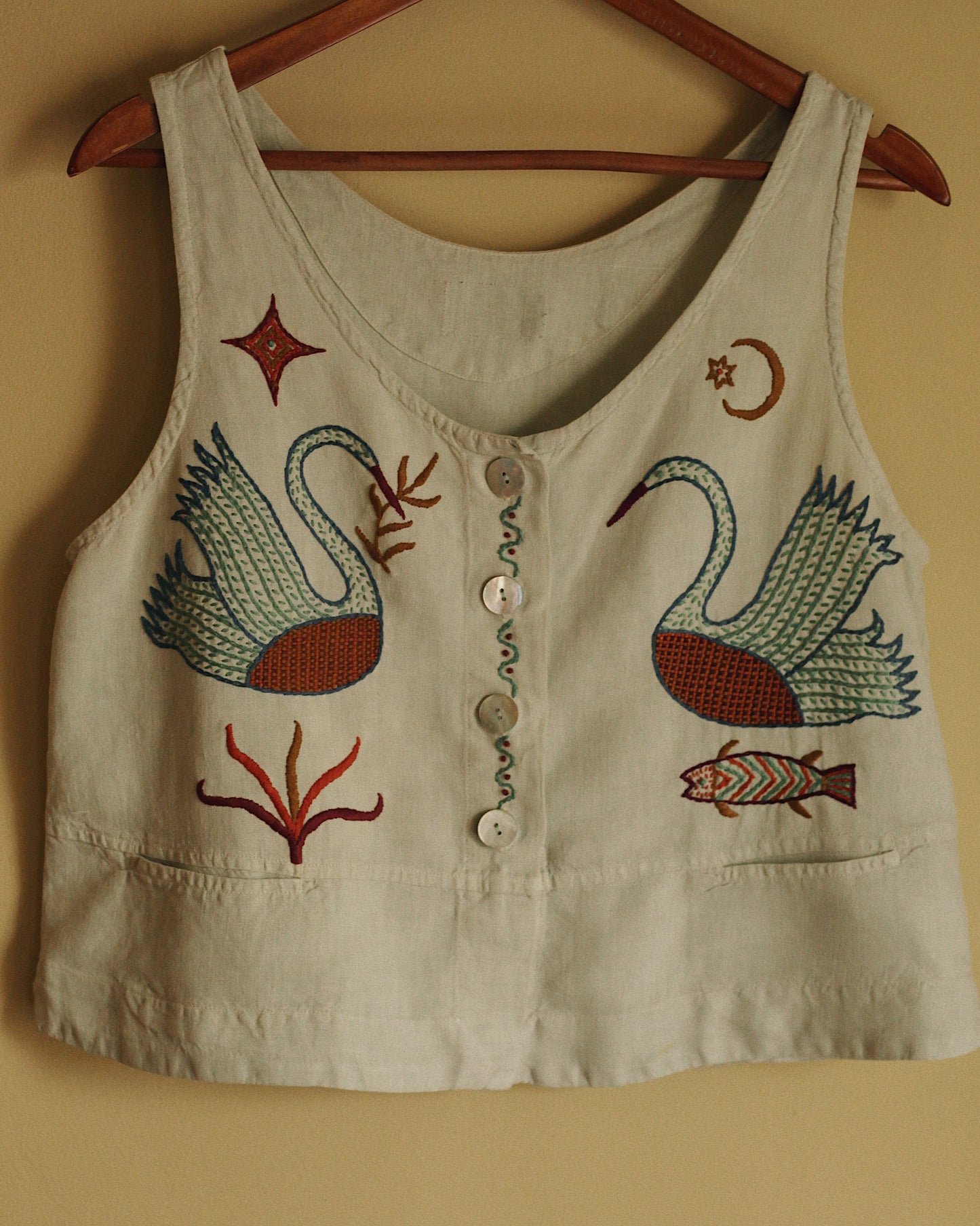 Hand Embroidered Swan Vest