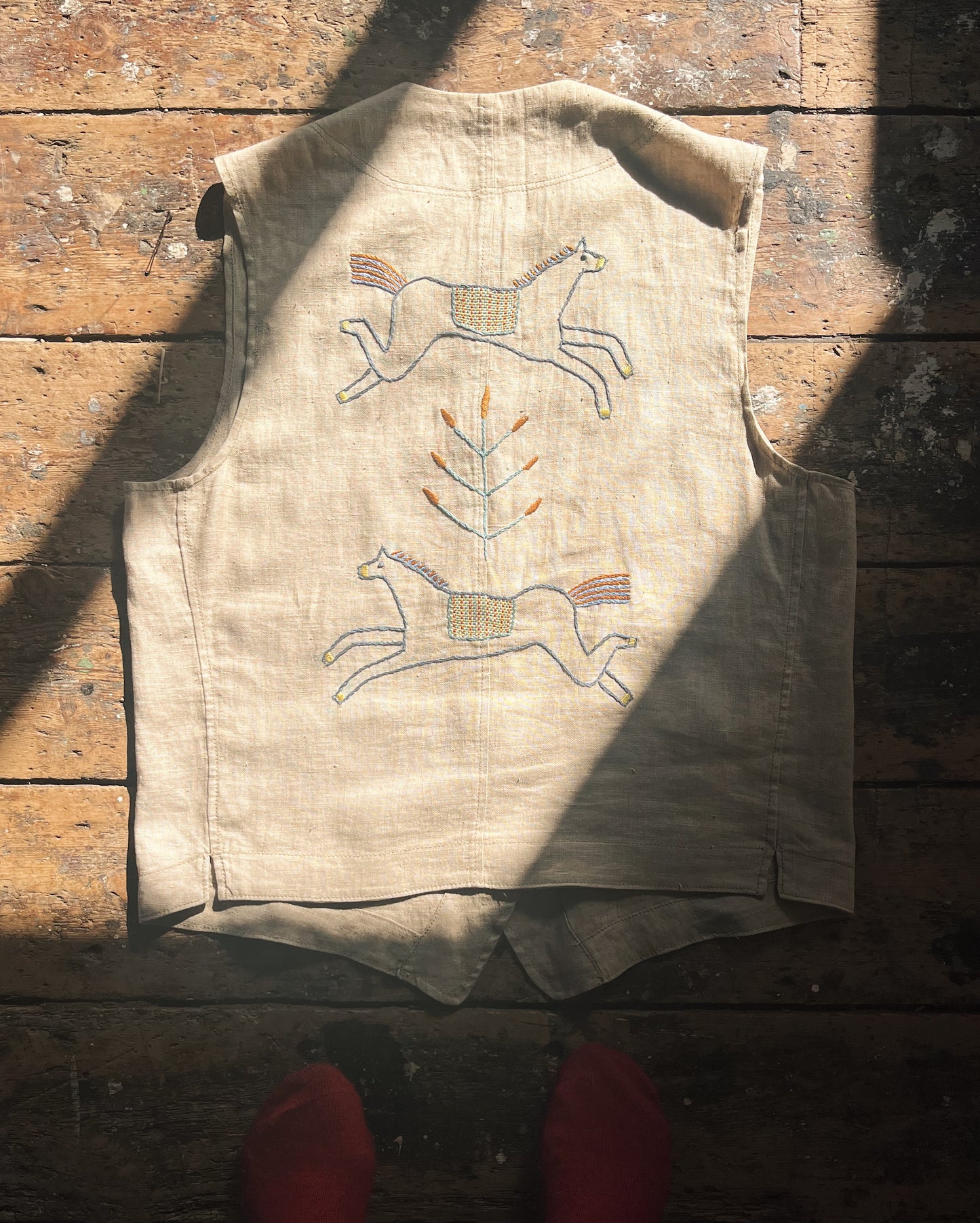 Hand Embroidered Horse and Flowers Waistcoat
