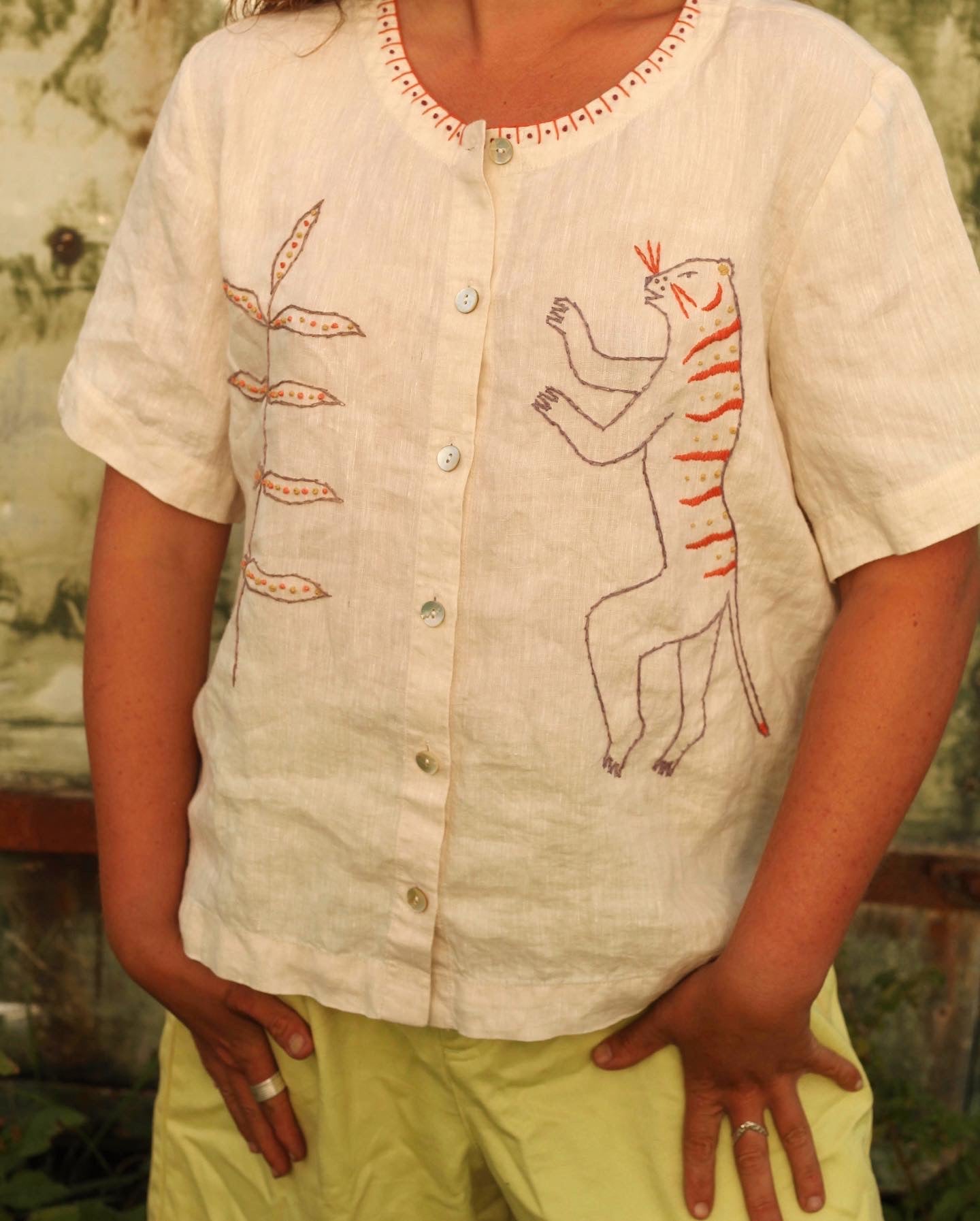 Hand Embroidered Linen Blouse