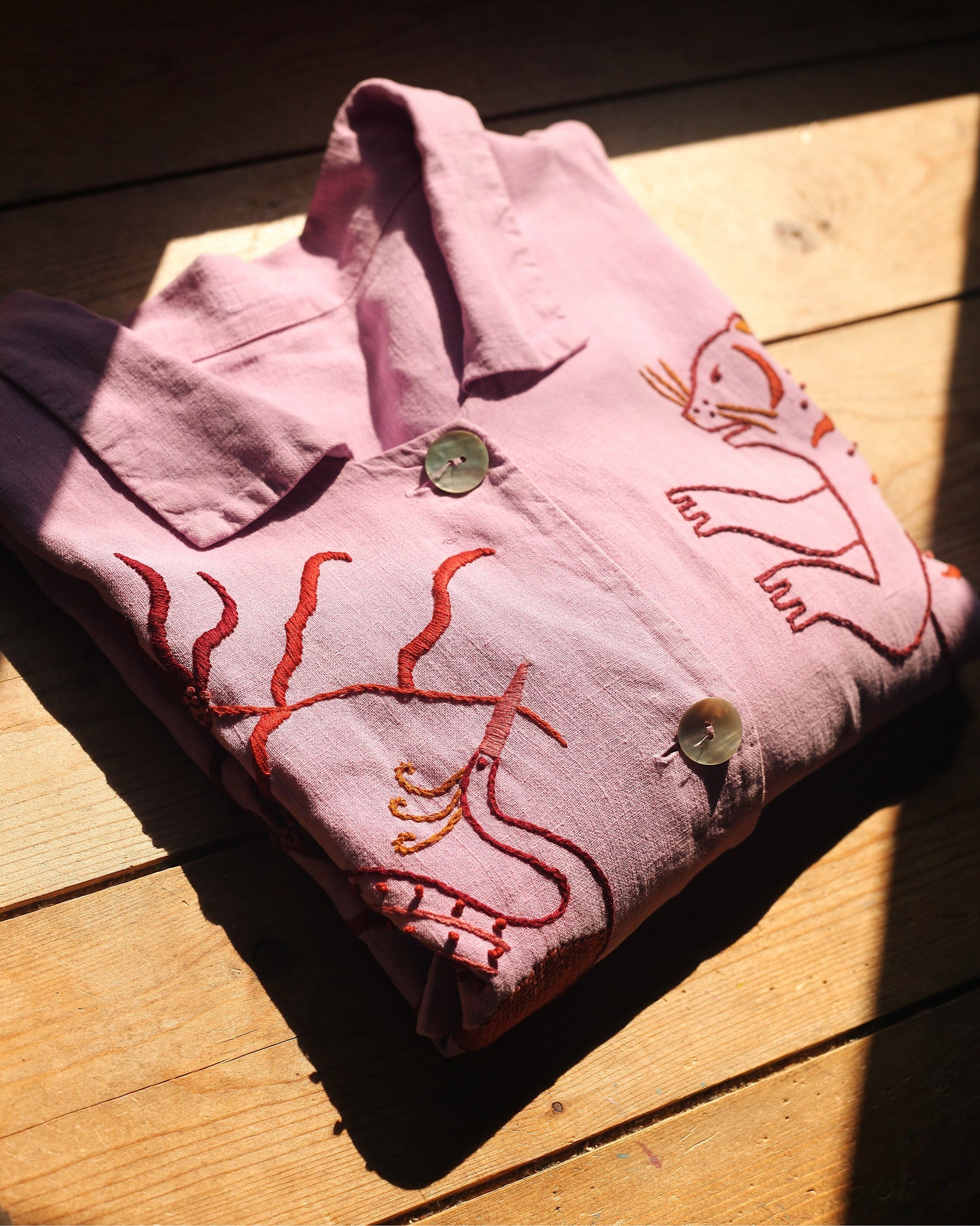 Pink Linen Hand Embroidered Blouse