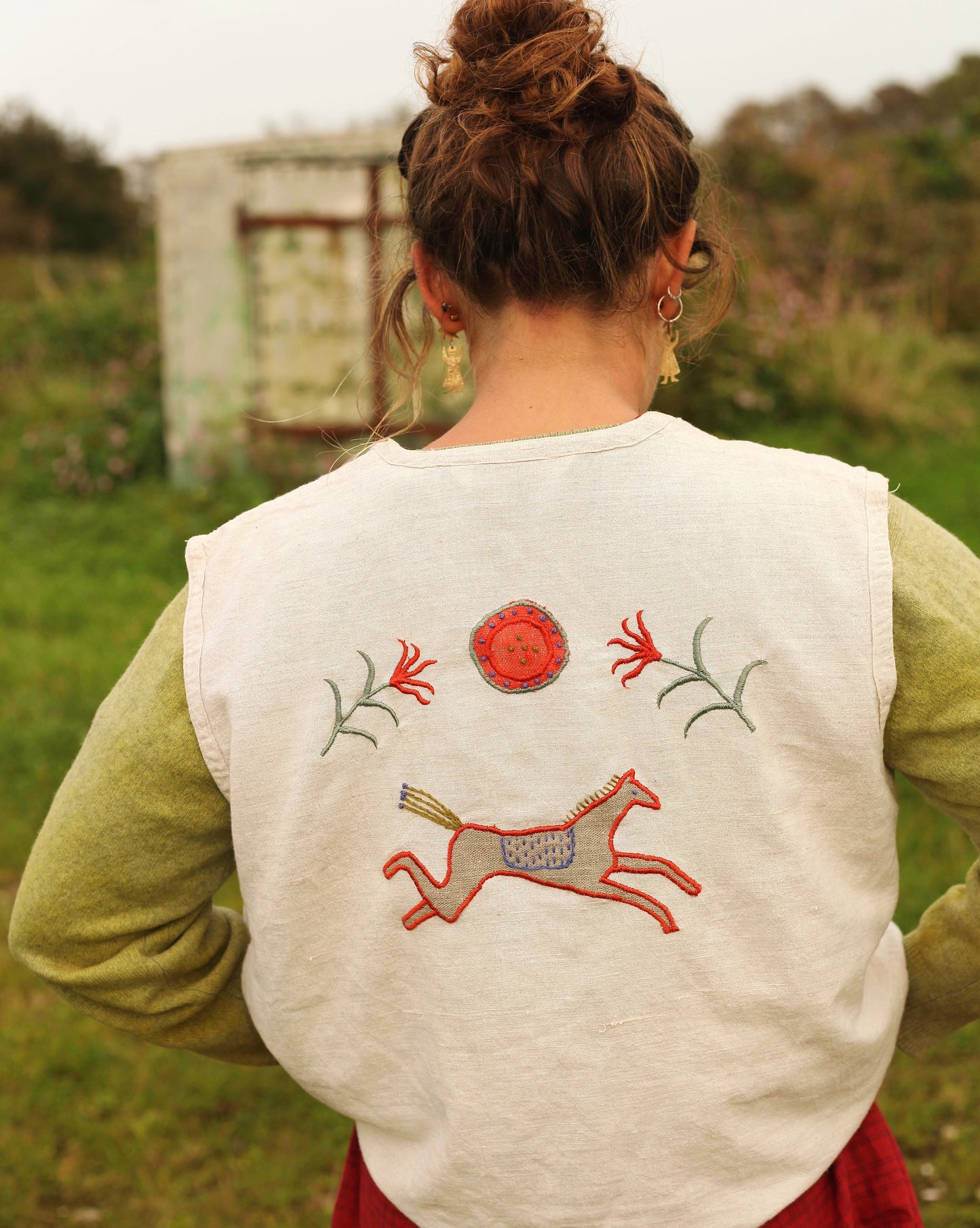 Embroidered Linen Horse Waistcoat