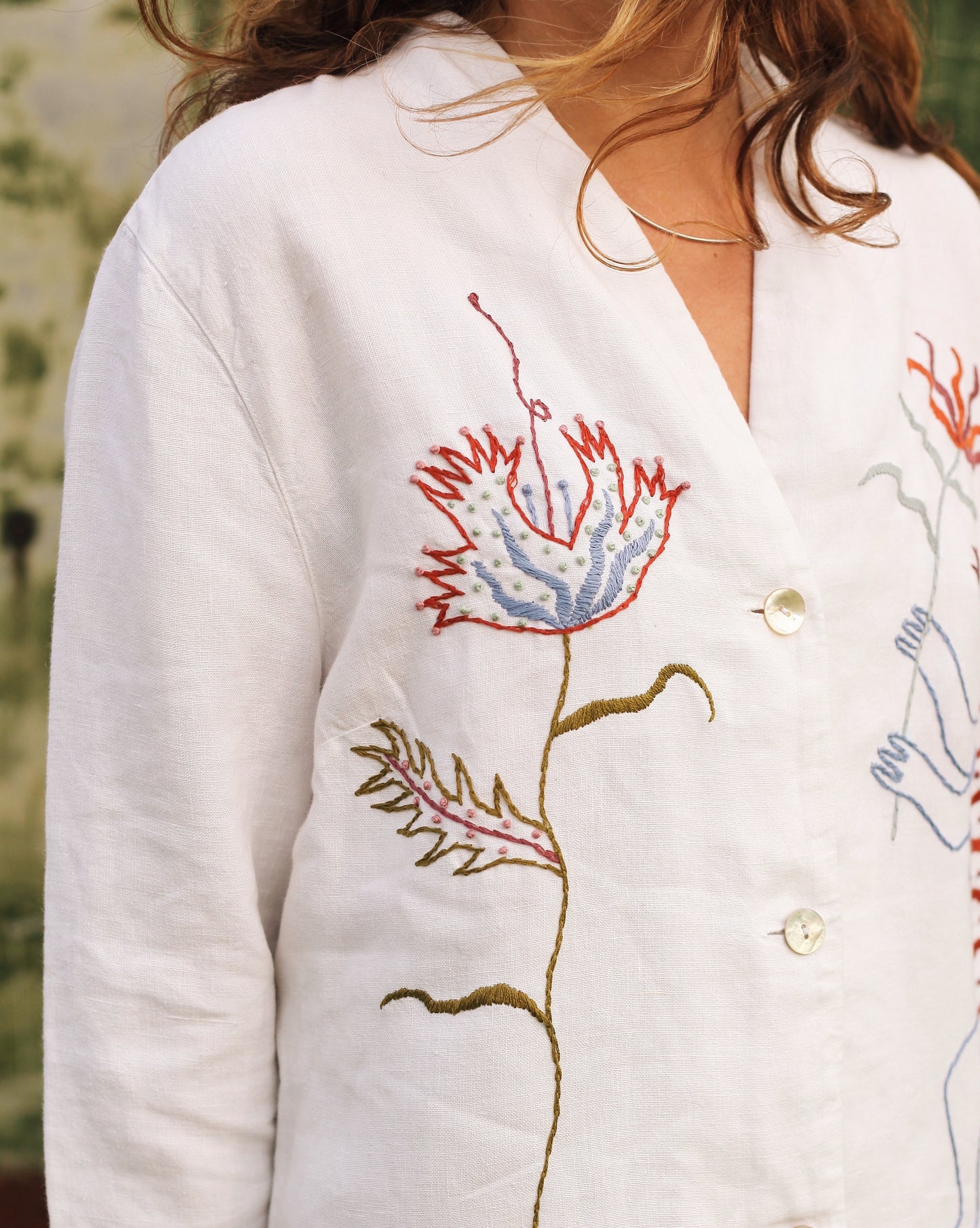 Hand Embroidered Linen Tiger & Poppy Shirt