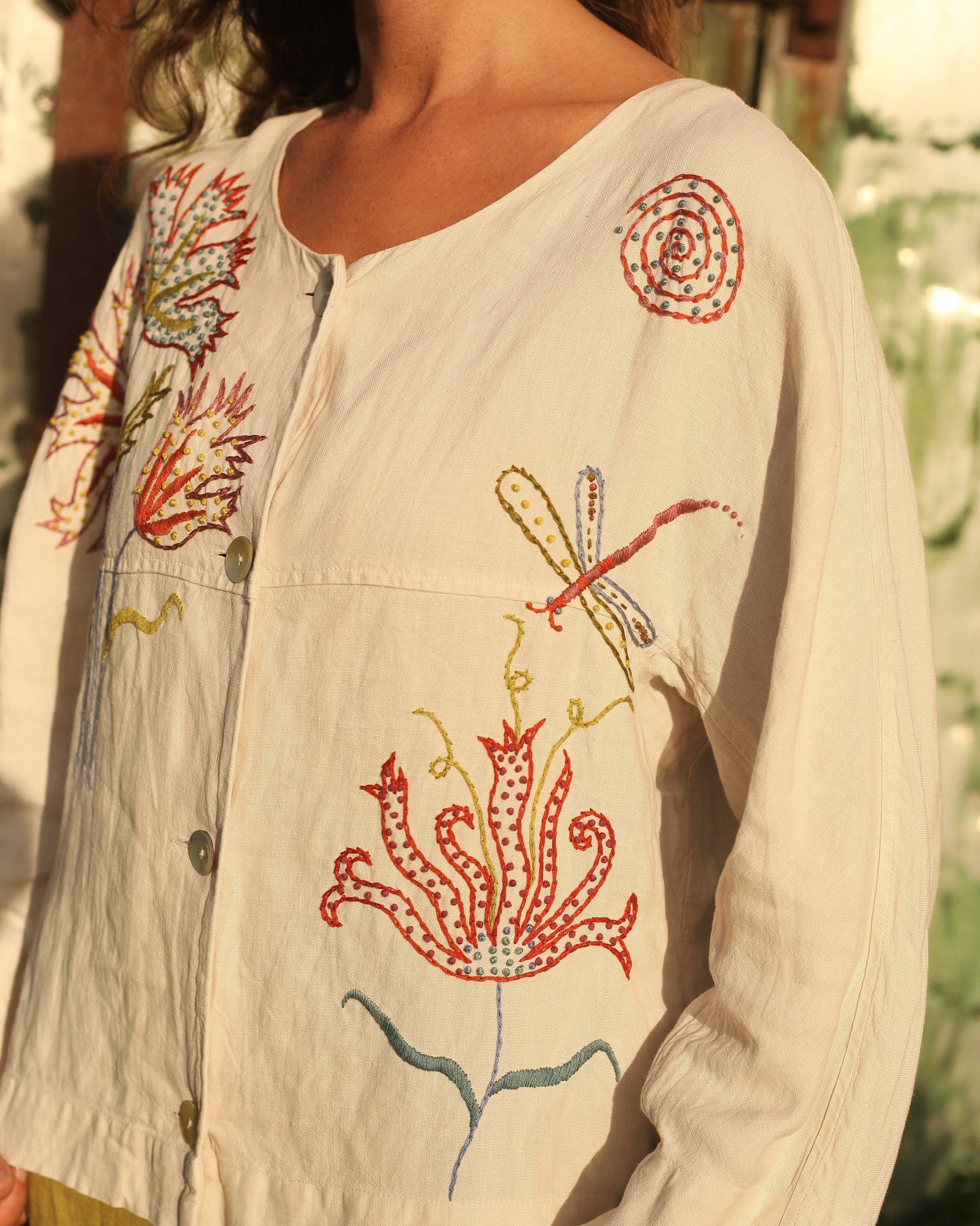 Hand Embroidered Dragonfly Top