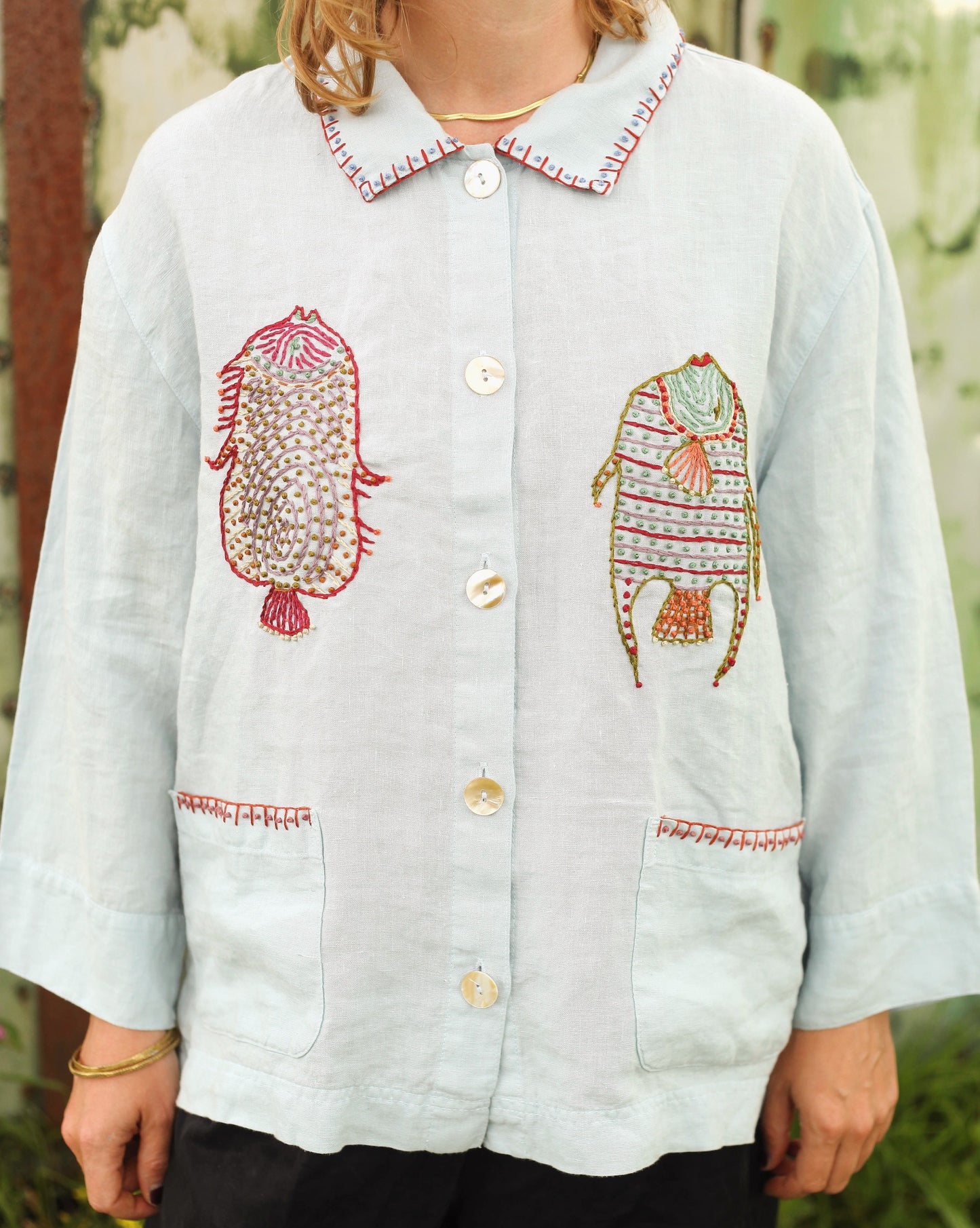 Hand Embroidered Angel Fish Shirt