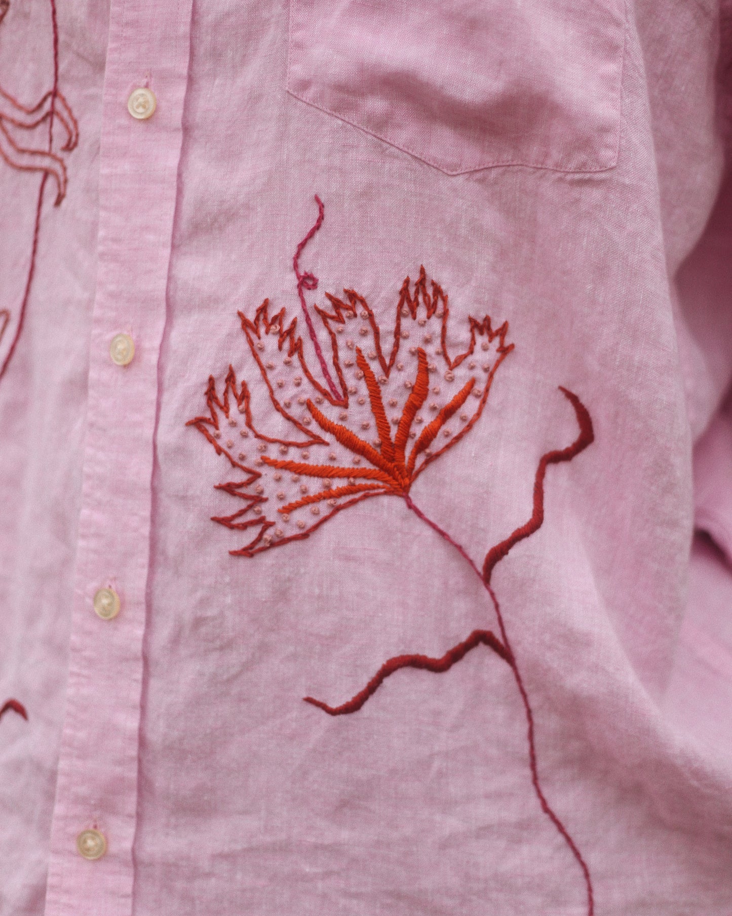 Mantis & Poppies Hand Embroidered Shirt