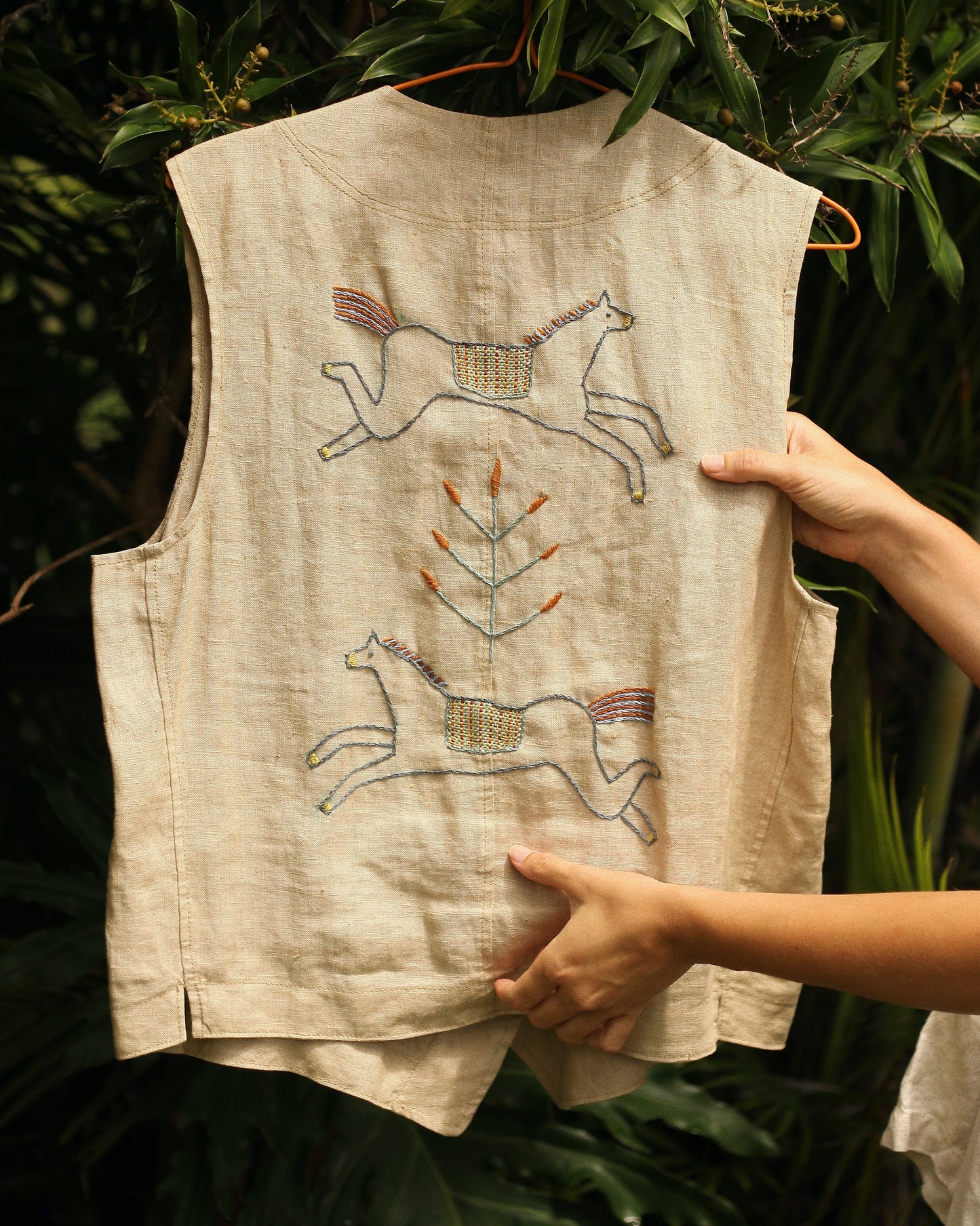 Hand Embroidered Horse and Flowers Waistcoat