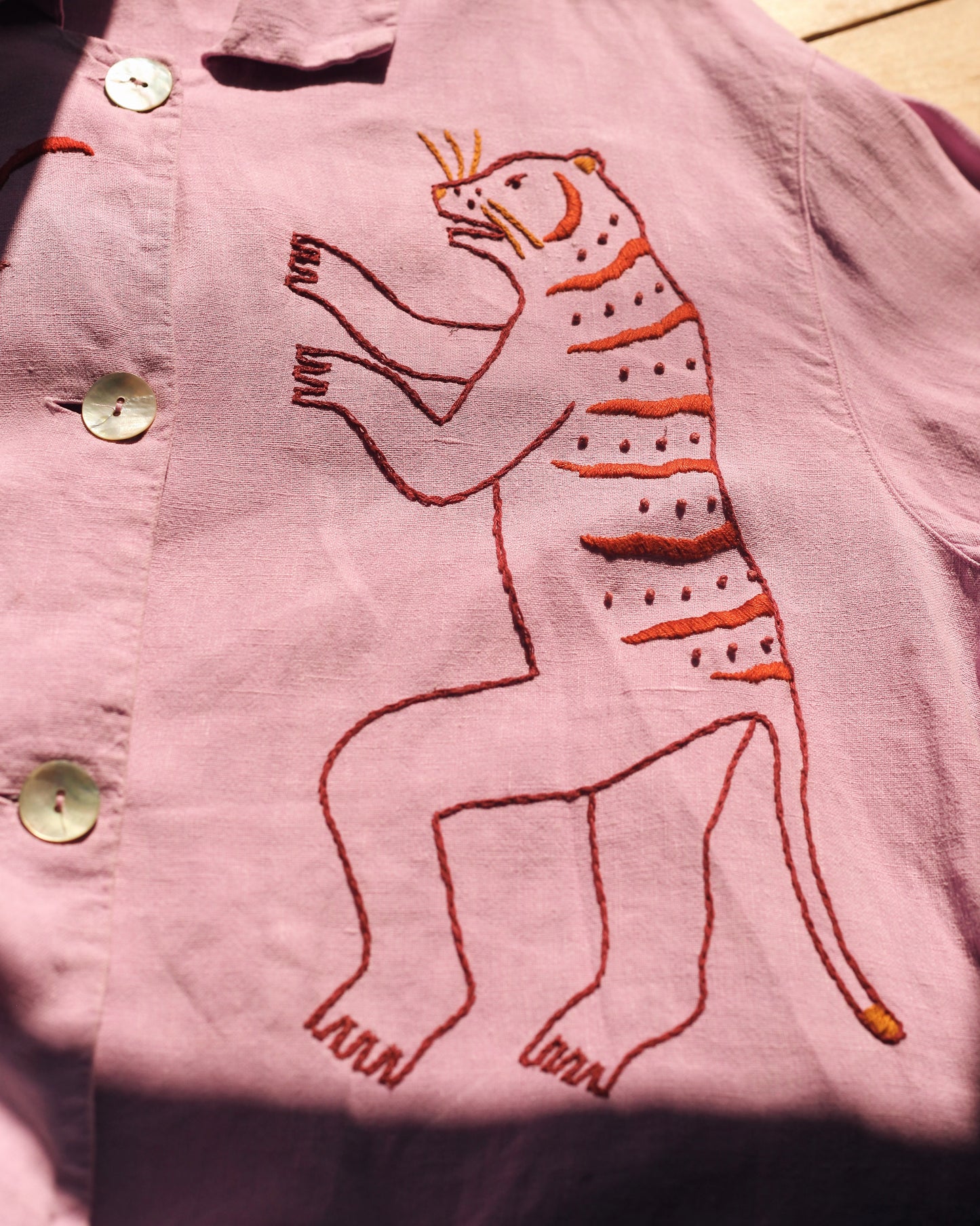 Pink Linen Hand Embroidered Blouse