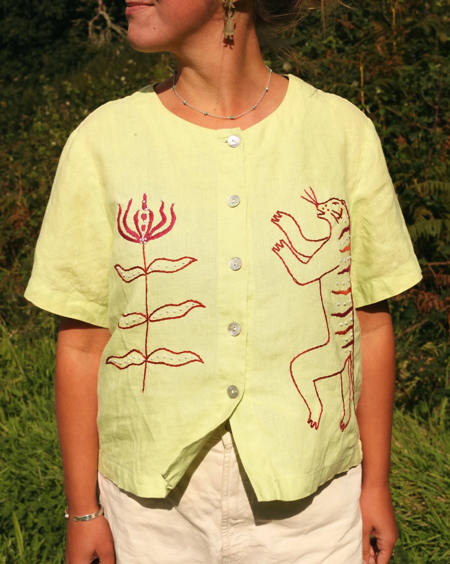 Hand Embroidered Linen Tiger Blouse