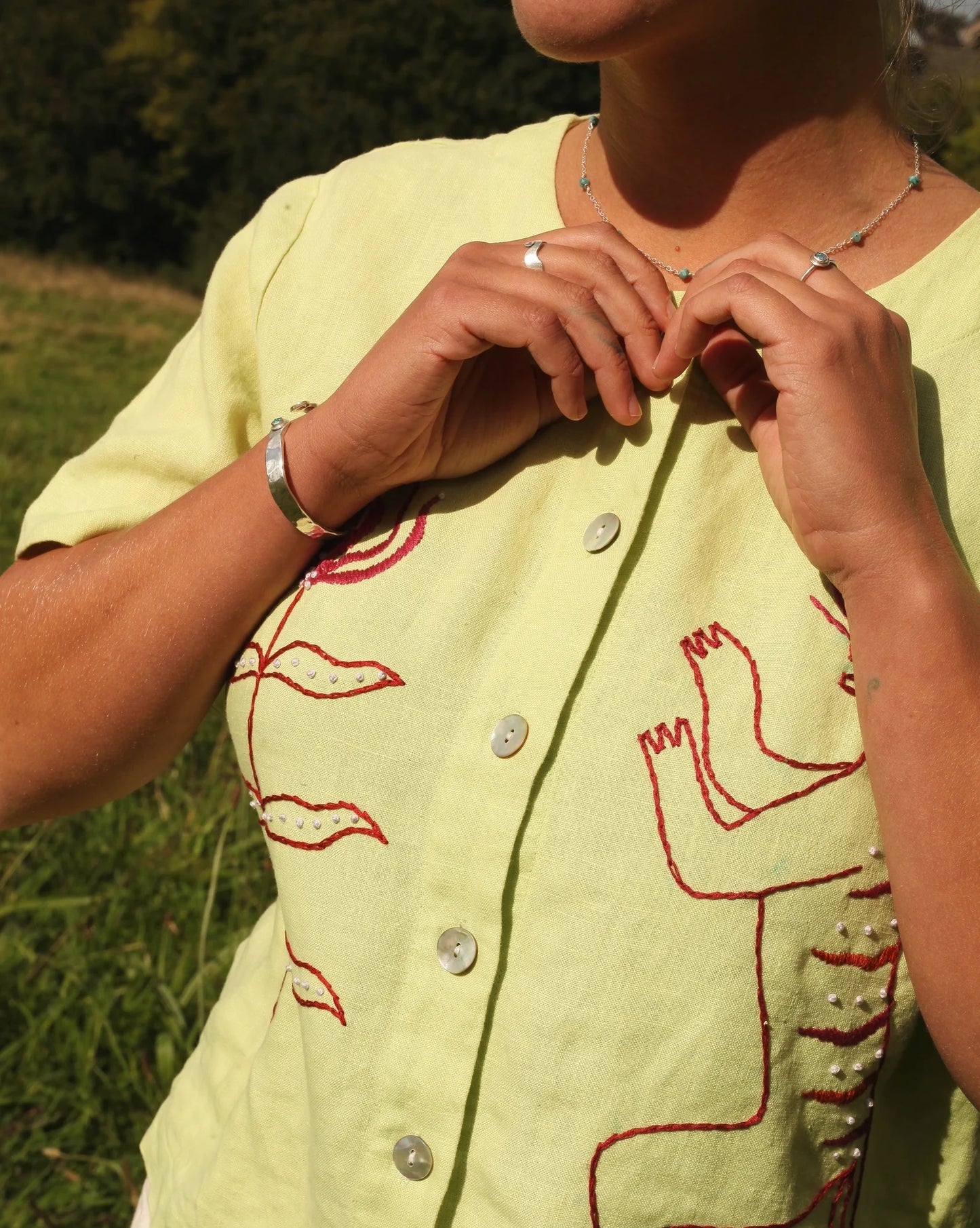 Hand Embroidered Linen Tiger Blouse