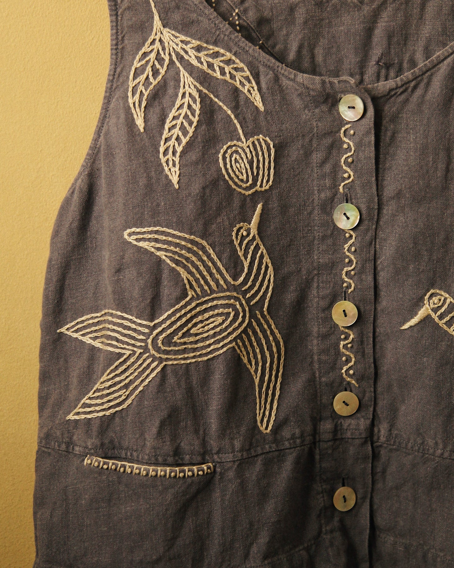Hand Embroidered Blue Linen Vest