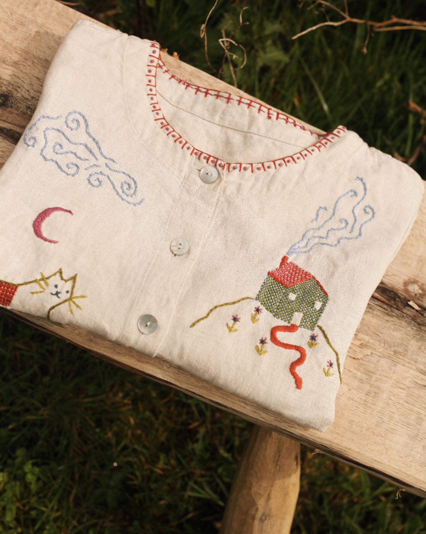 Hand Embroidered "little house" Blouse