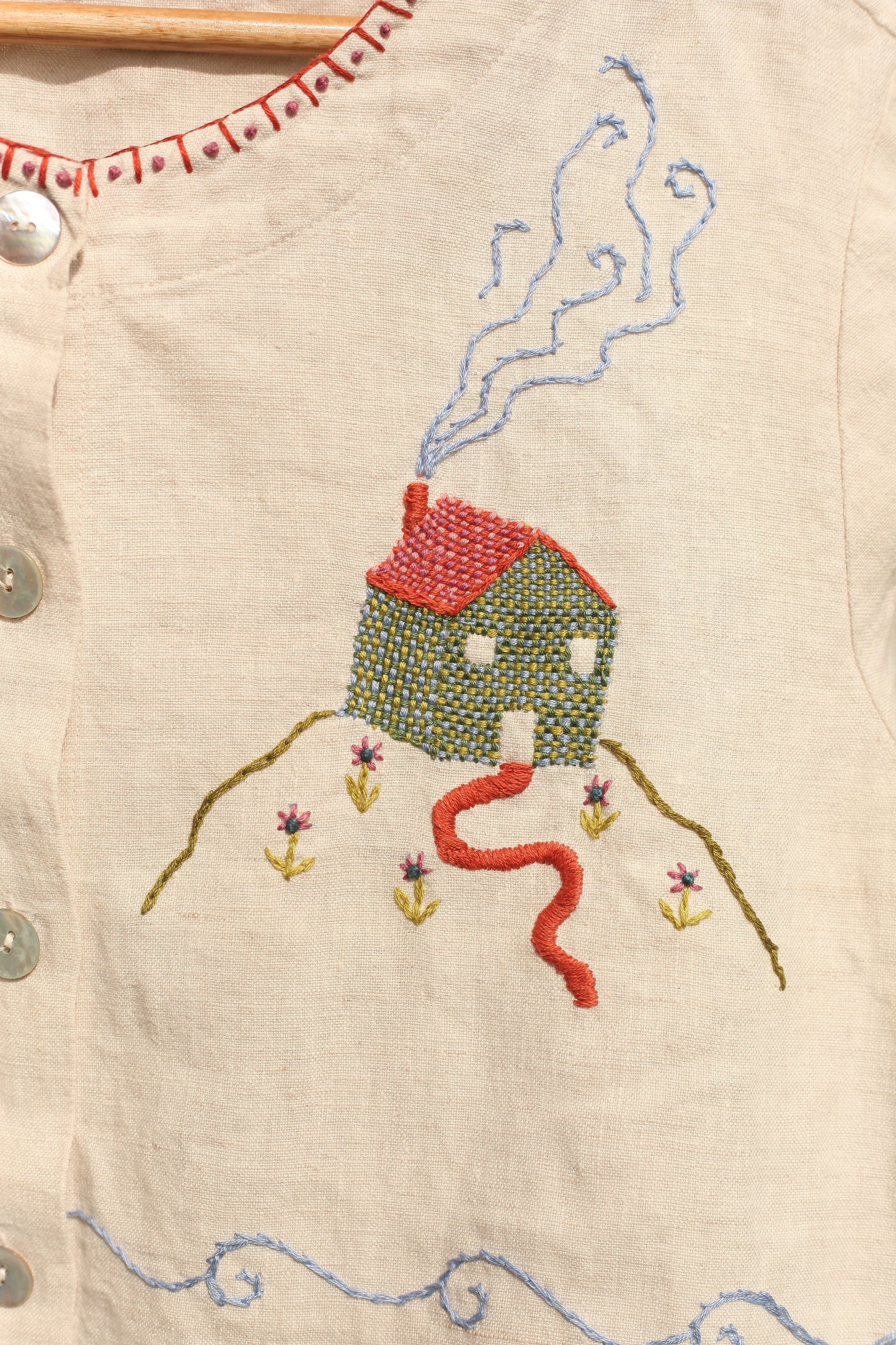 Hand Embroidered "little house" Blouse