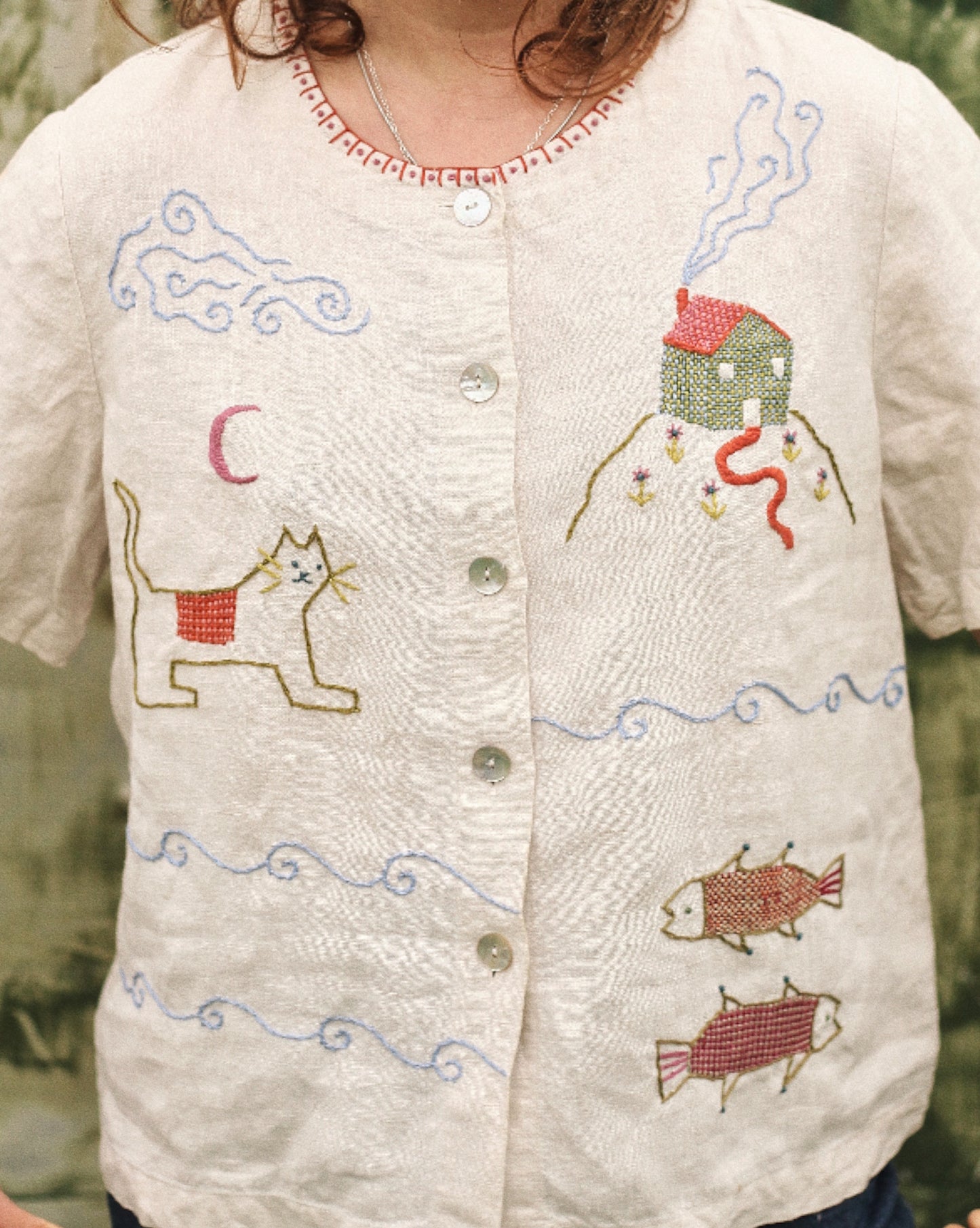 Hand Embroidered "little house" Blouse