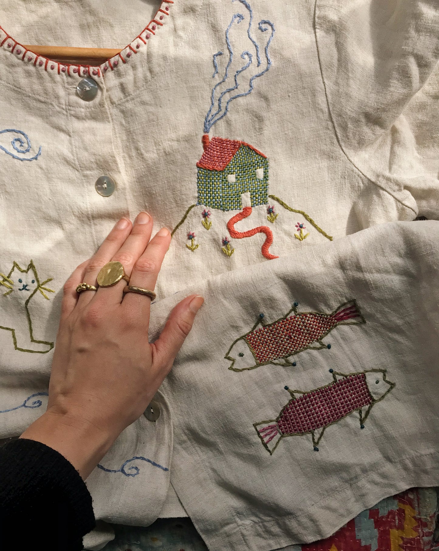 Hand Embroidered "little house" Blouse