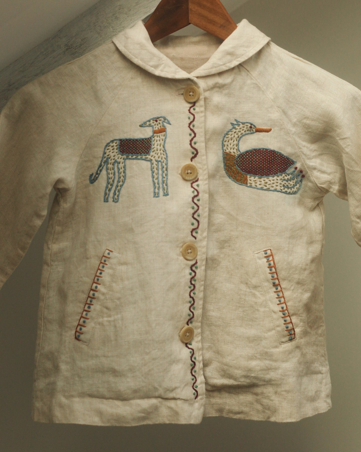 Hand Embroidered Linen Jacket  - Kids