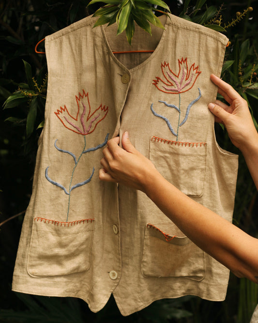 Hand Embroidered Horse and Flowers Waistcoat