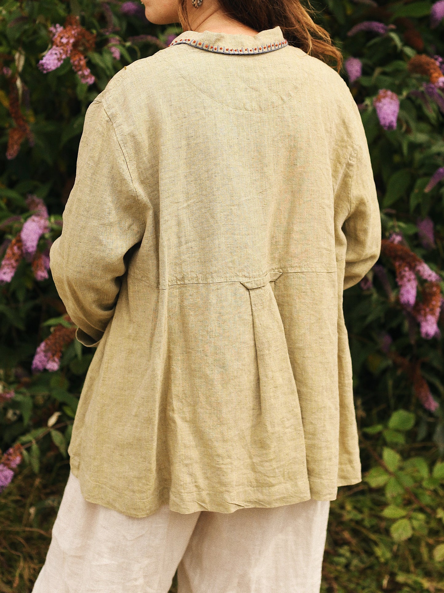 Hand Embroidered Pistachio Green Linen Shirt/Jacket