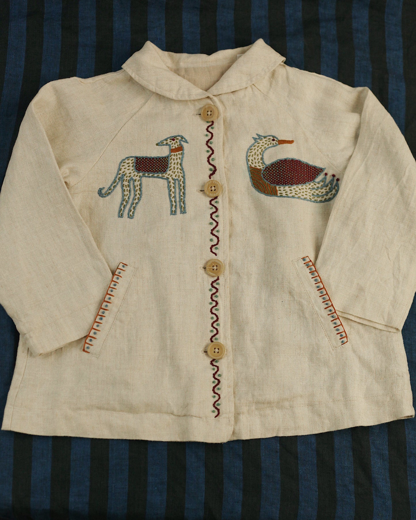 Hand Embroidered Linen Jacket  - Kids