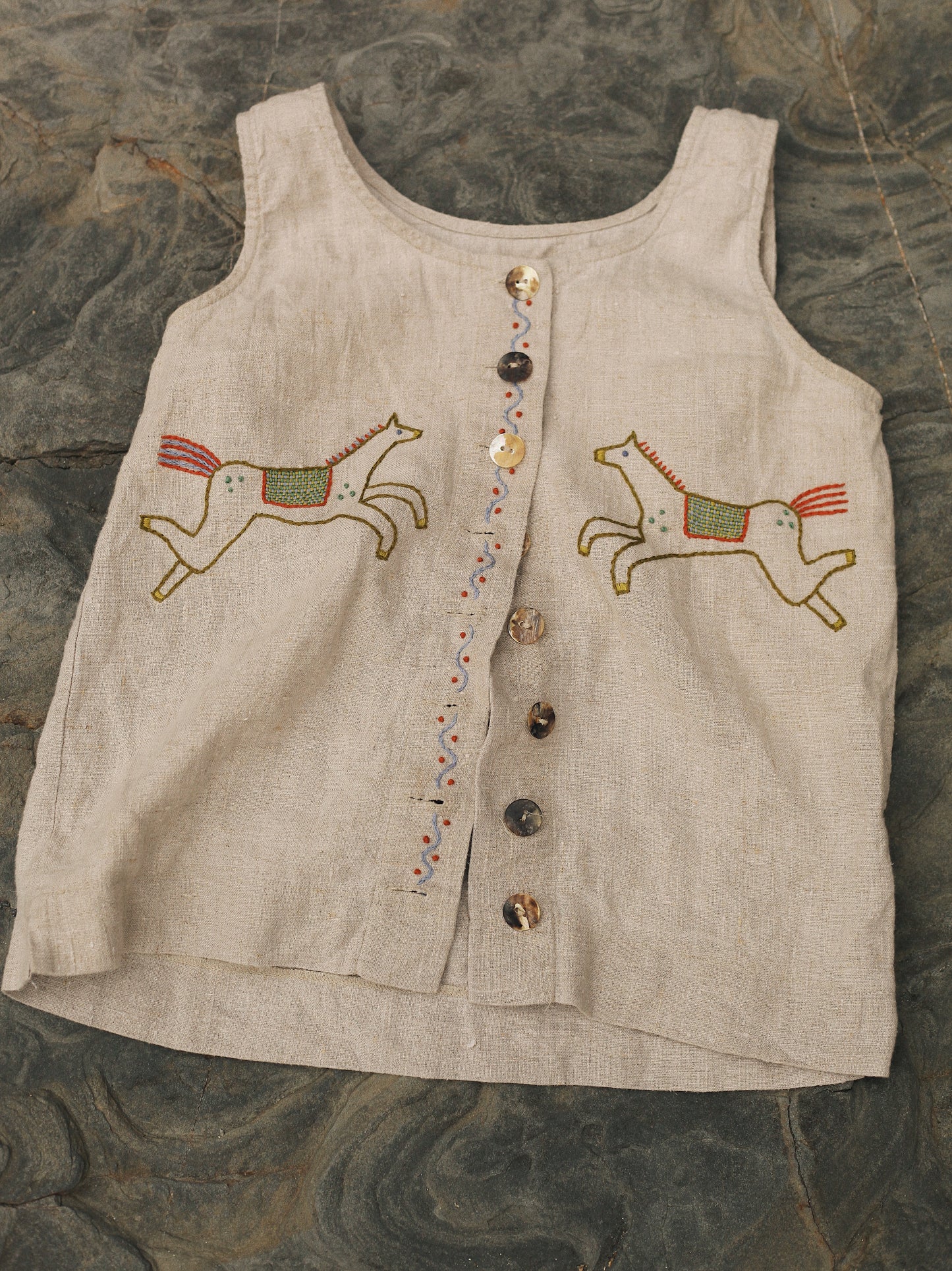 Hand Embroidered Linen Horse Vest