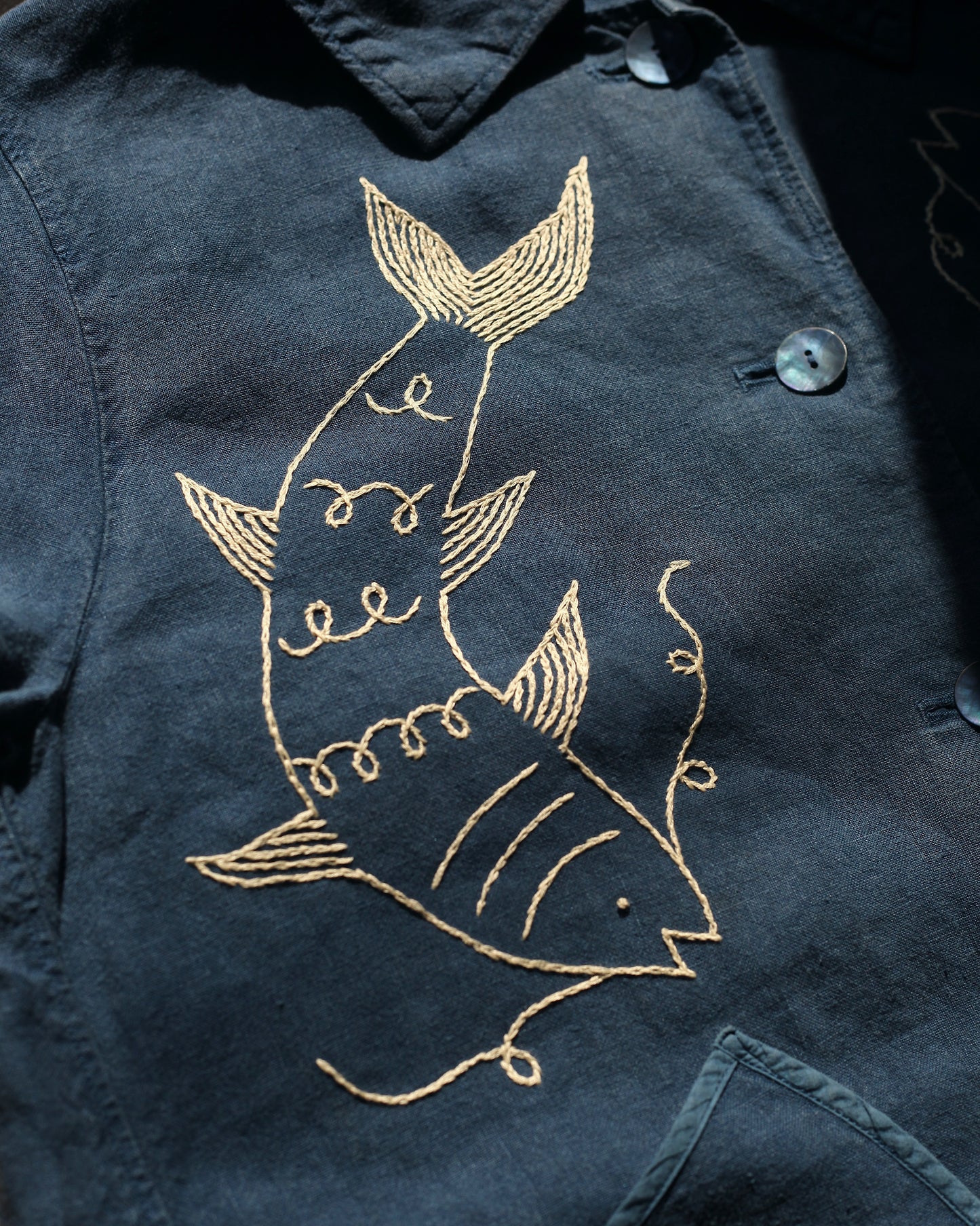 Deep Blue Hand Embroidered Fish Jacket