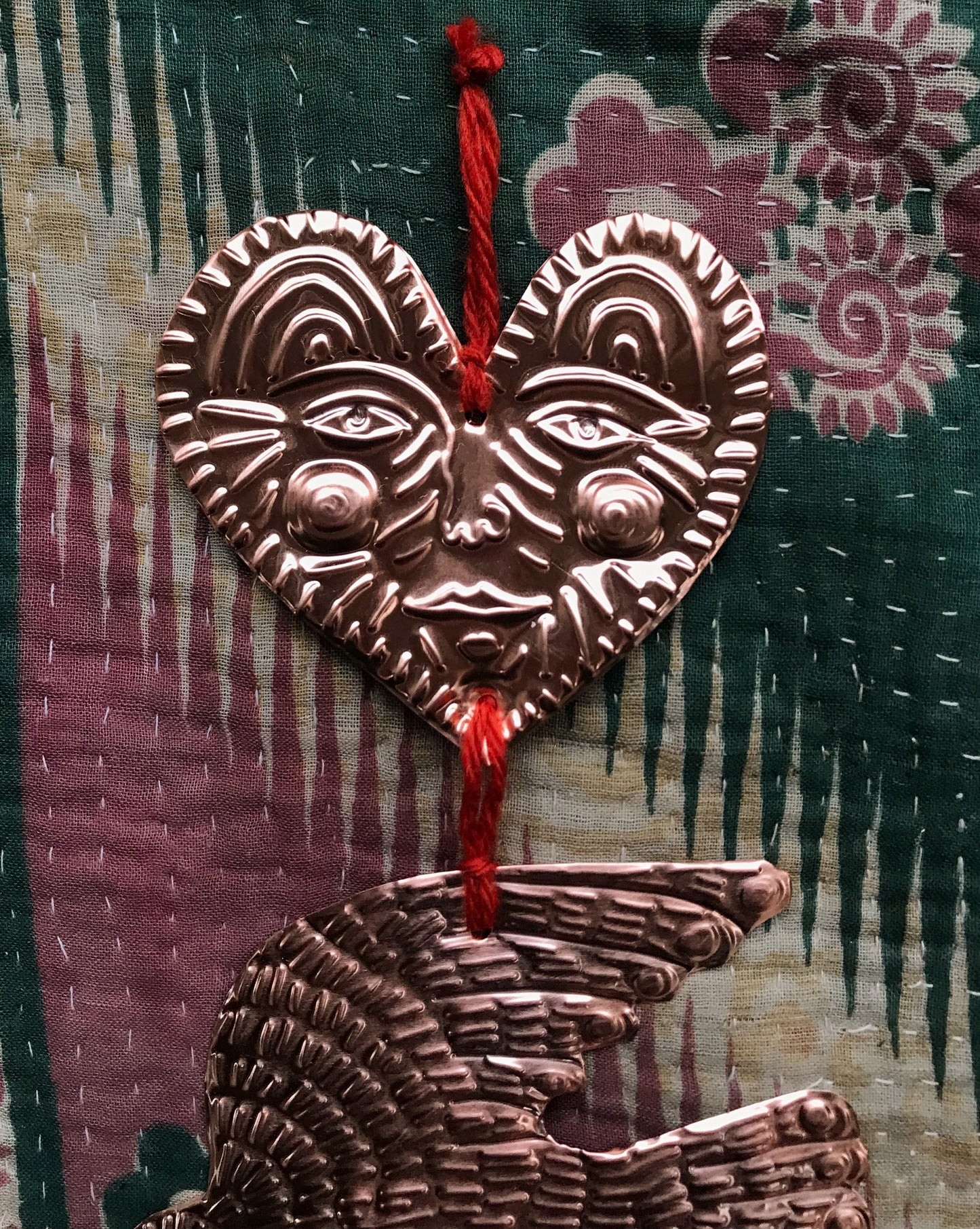 Copper Heart & Bird Wall Decoration