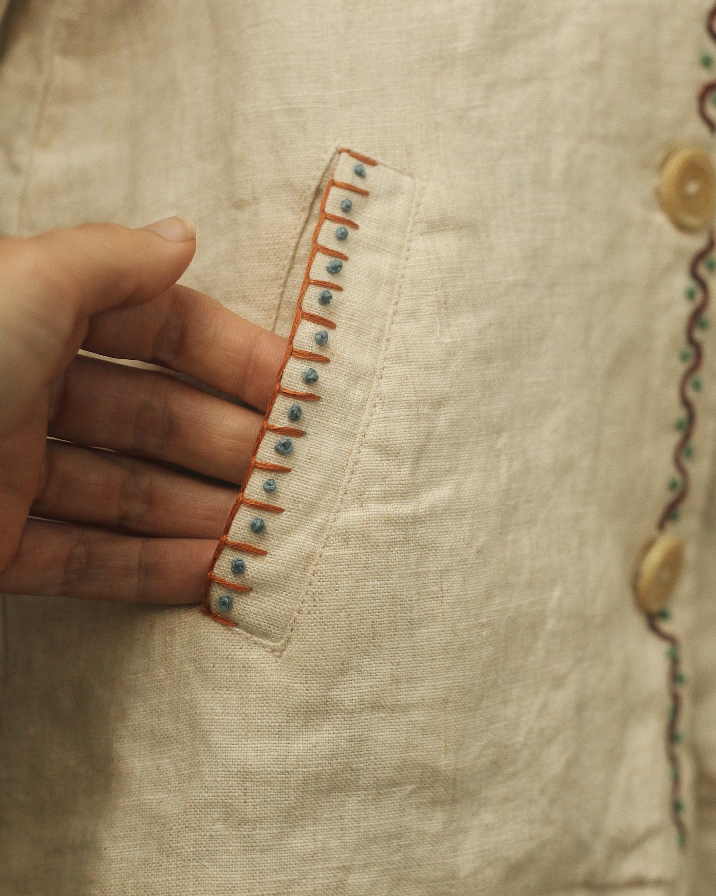 Hand Embroidered Linen Jacket  - Kids