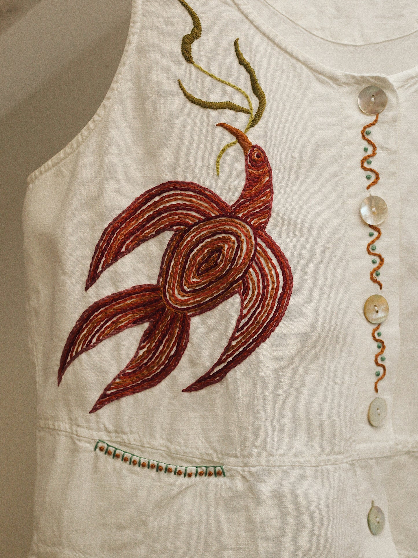 Hand Embroidered Linen Pear Vest