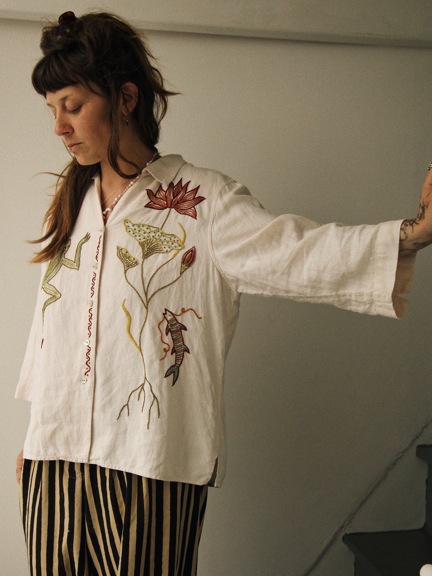 Hand Embroidered Pond Life Blouse