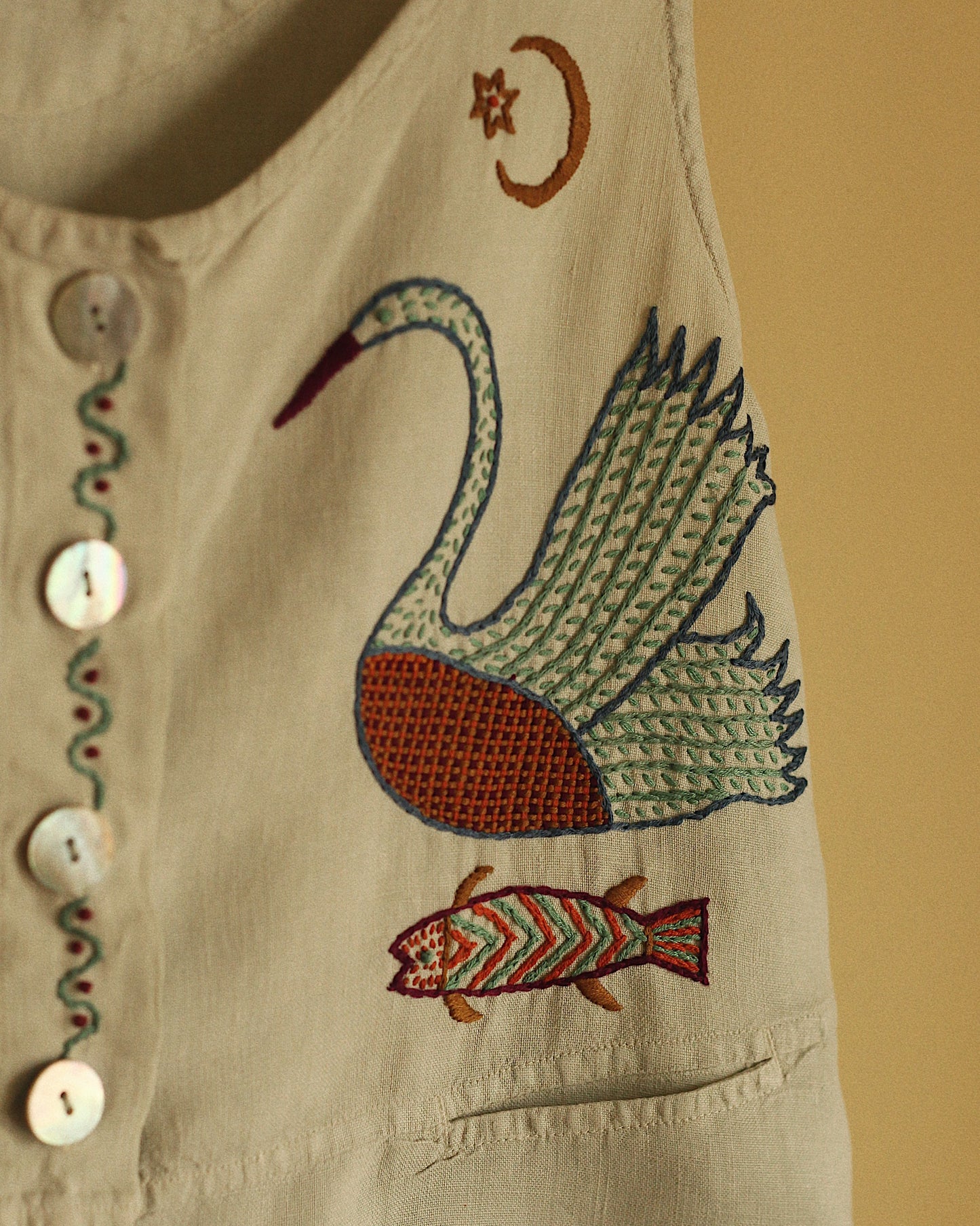 Hand Embroidered Swan Vest