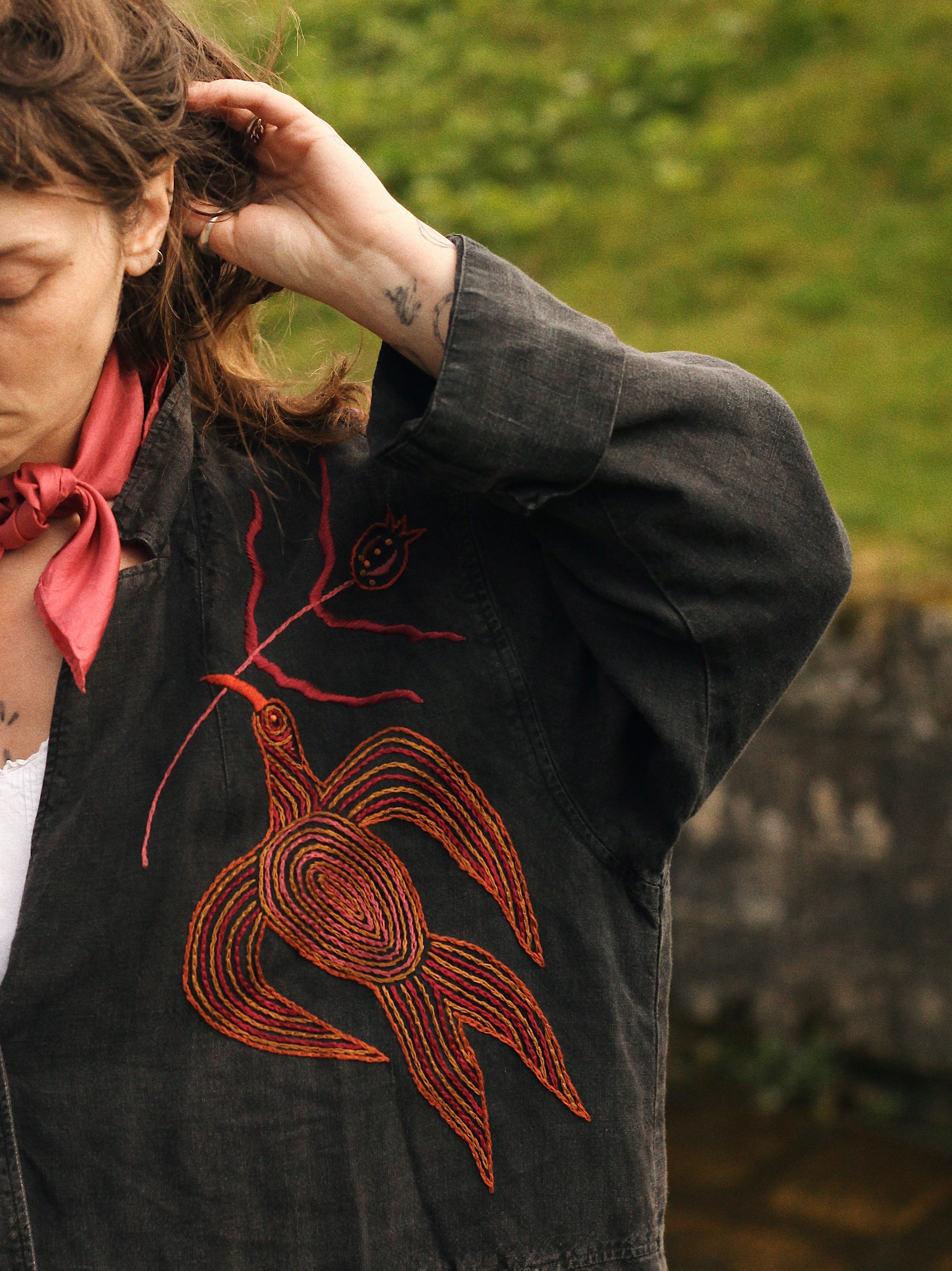 Hand Embroidered Linen Jacket/ Over shirt – Madeleine Illustration