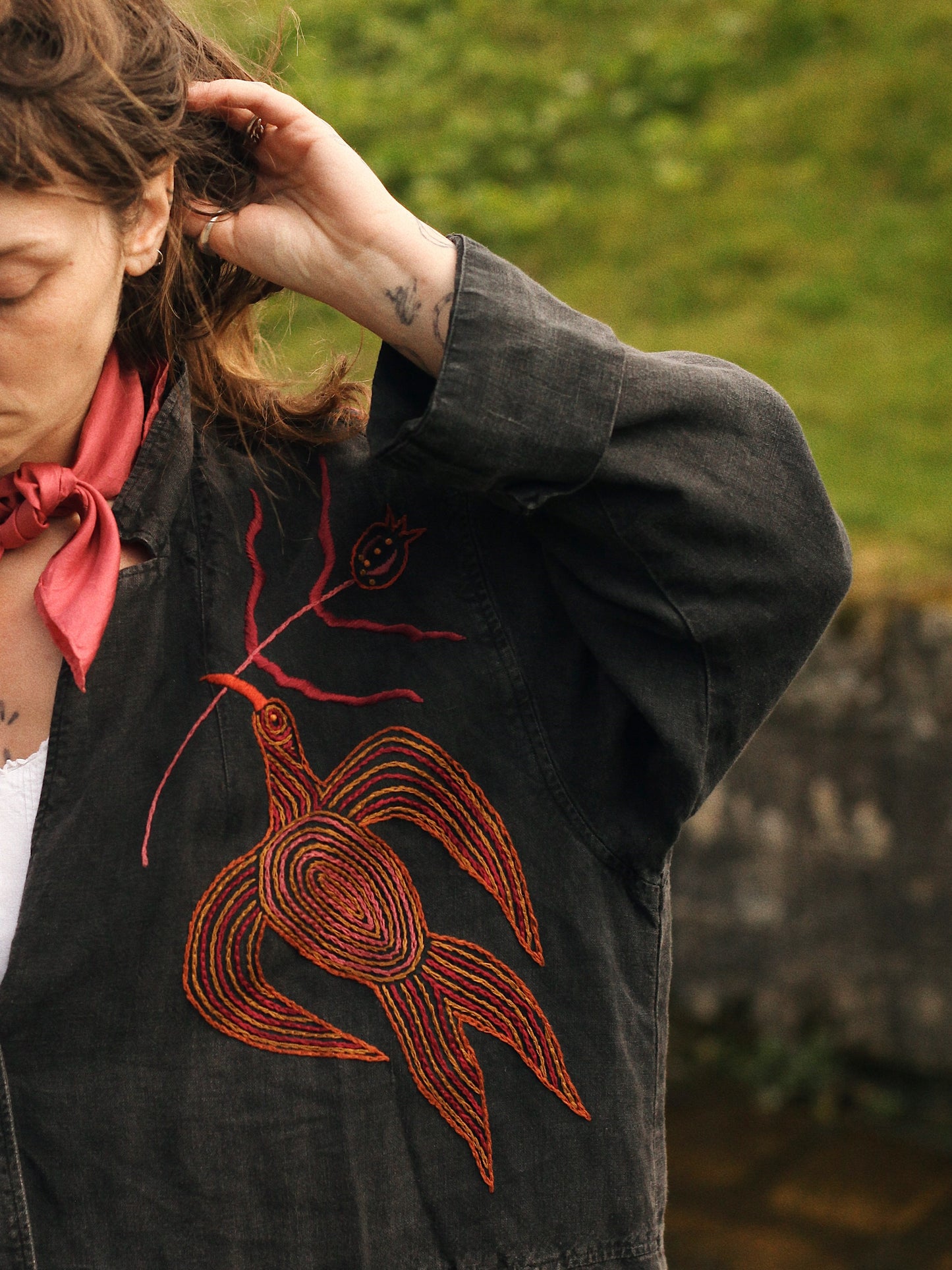 Hand Embroidered Linen Jacket/ Over shirt