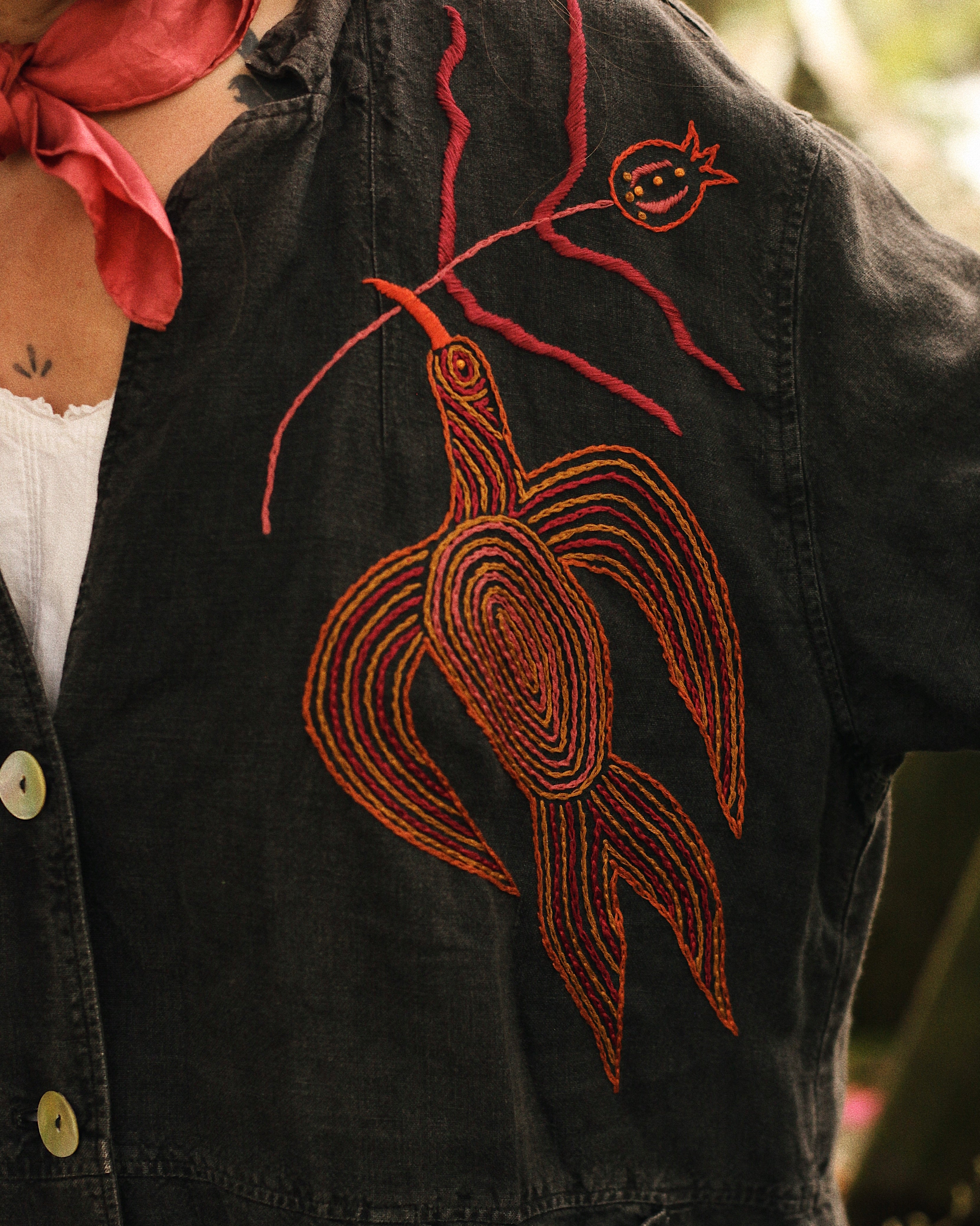 Hand Embroidered Linen Jacket/ Over shirt – Madeleine Illustration