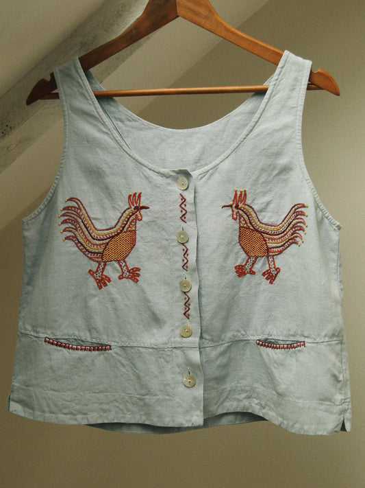 Hand Embroidered Rooster Vest