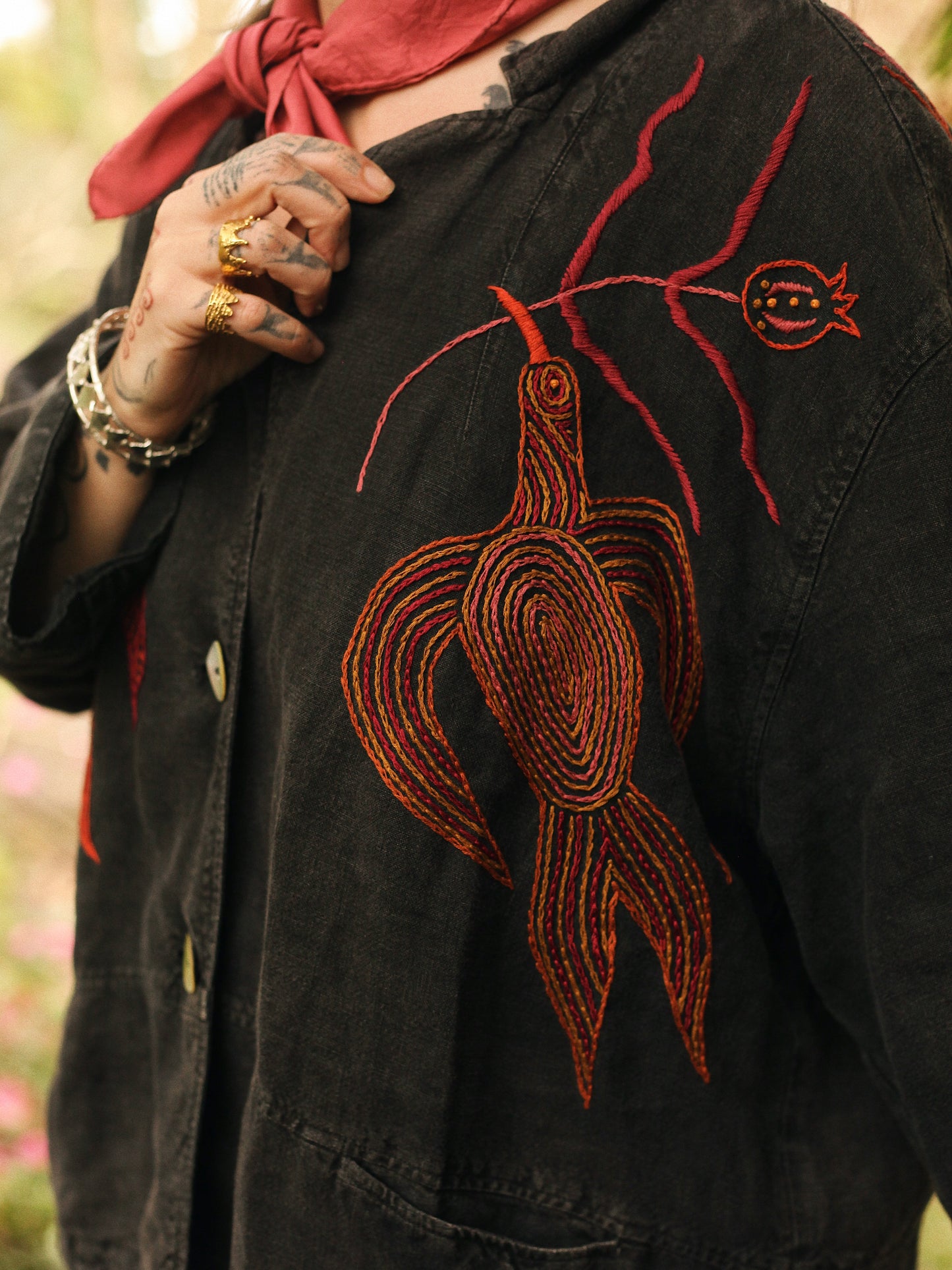 Hand Embroidered Linen Jacket/ Over shirt