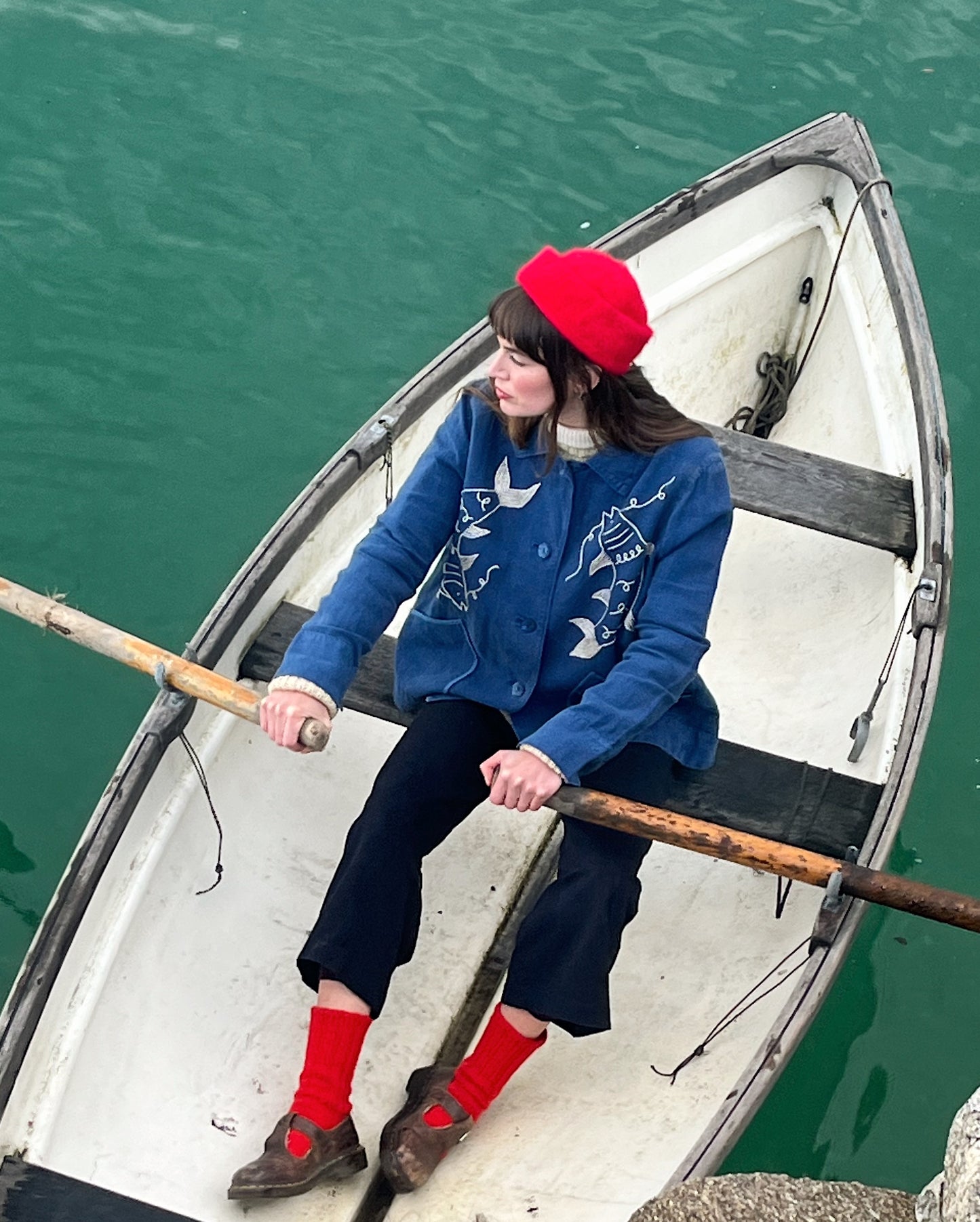 Deep Blue Hand Embroidered Fish Jacket