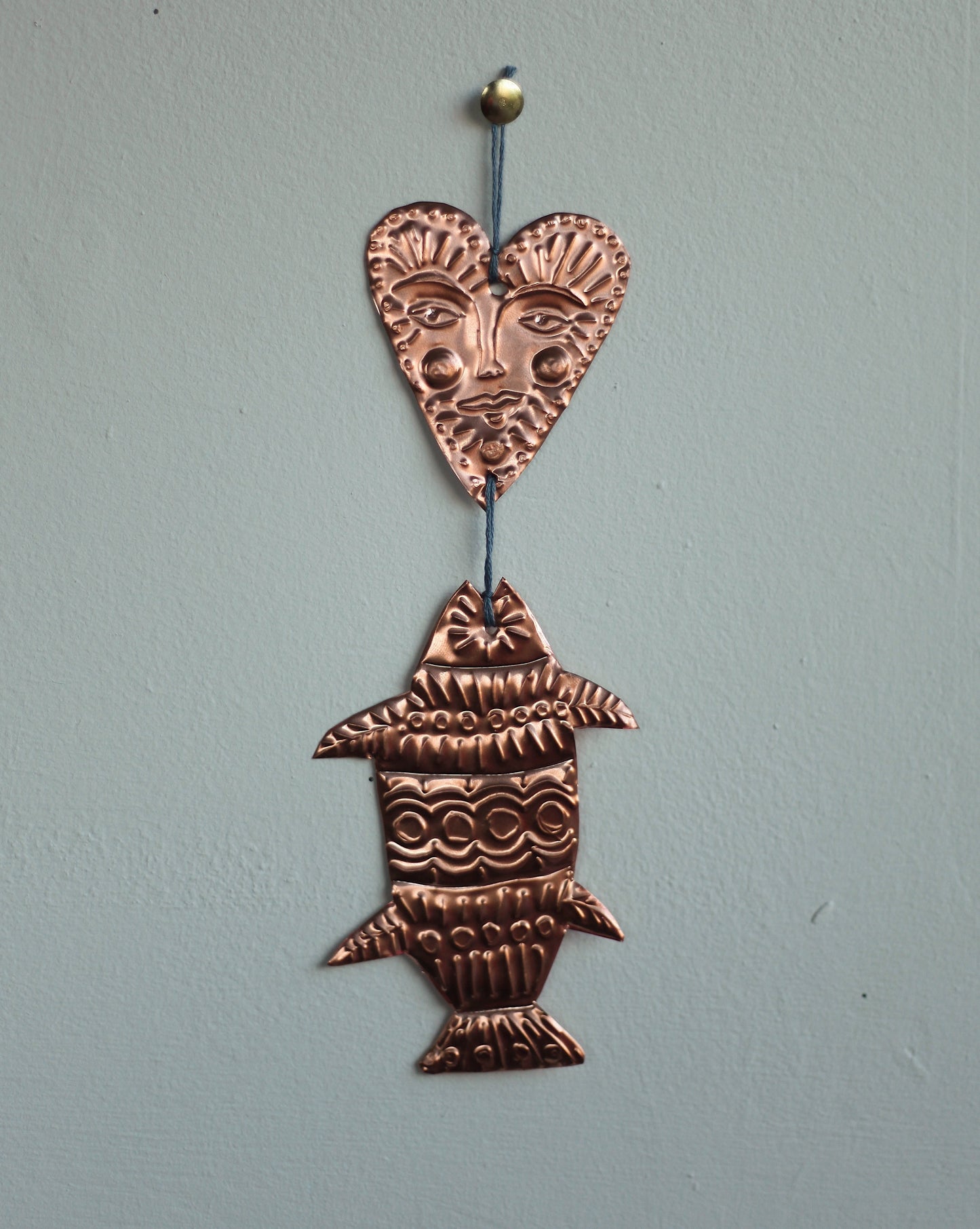 Copper Fish and Heart Ornament