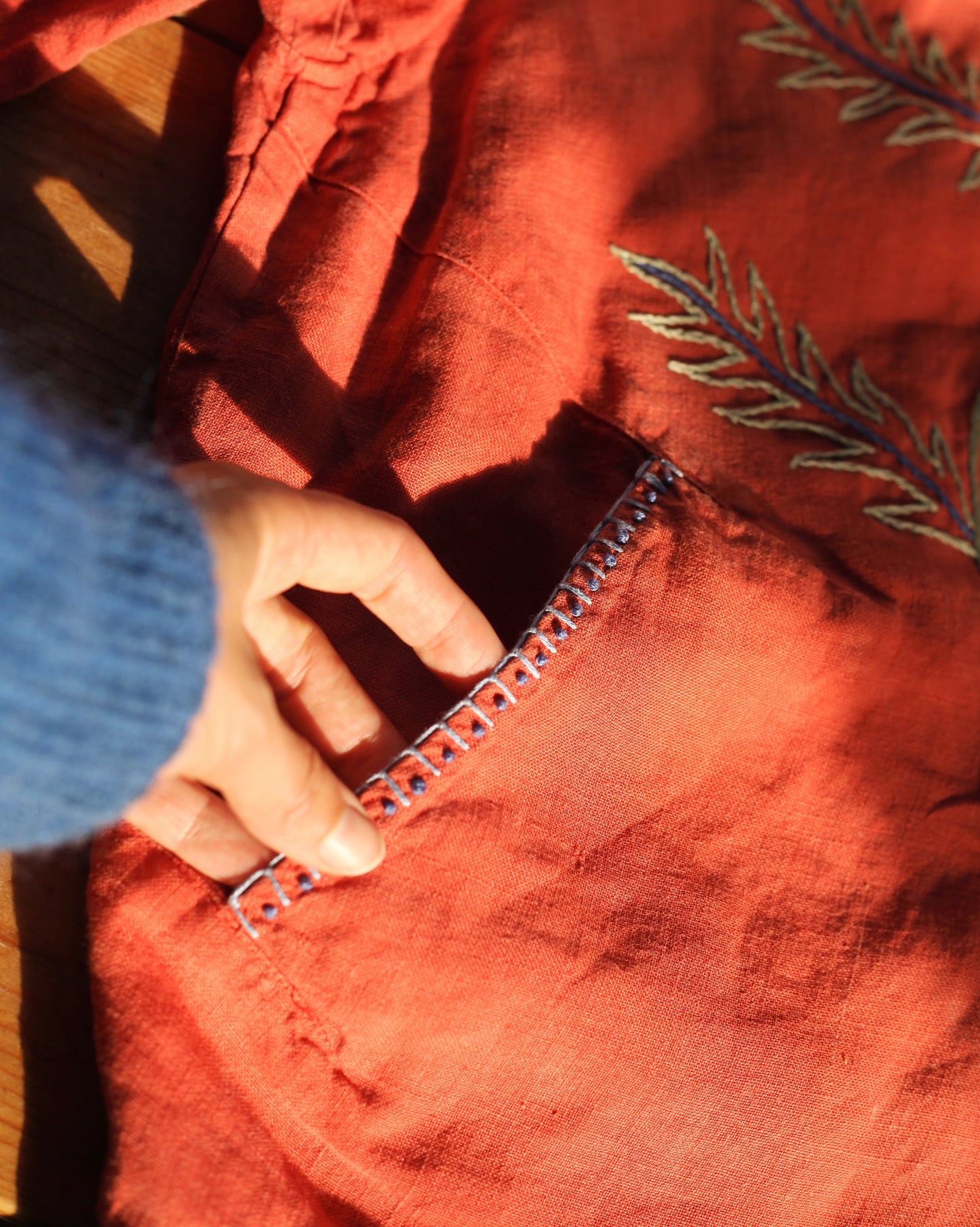 Hand Embroidery Burnt Orange Linen Parrot Jacket