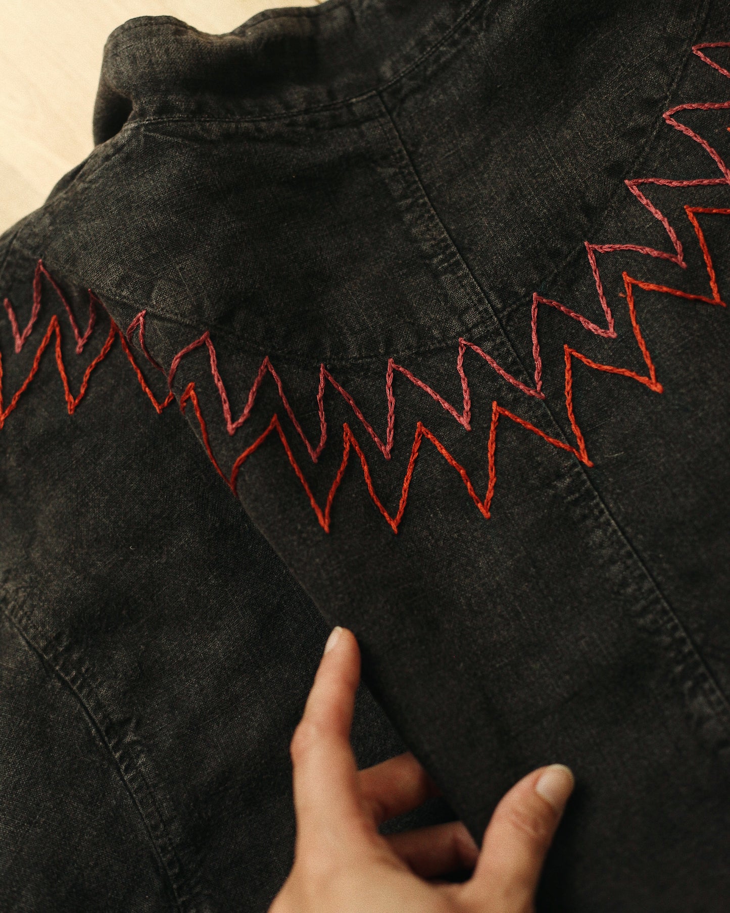 Hand Embroidered Linen Jacket/ Over shirt