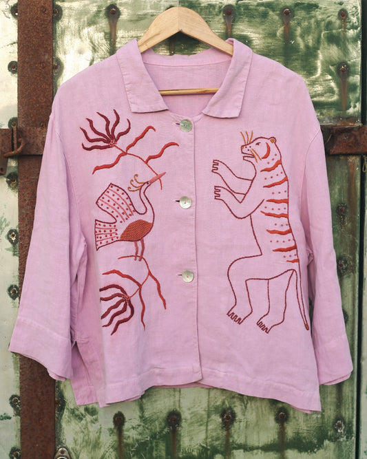 Pink Linen Hand Embroidered Blouse