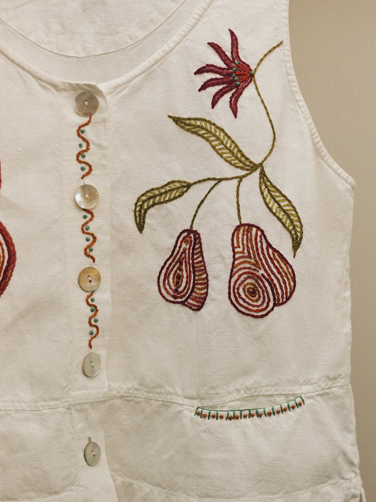 Hand Embroidered Linen Pear Vest