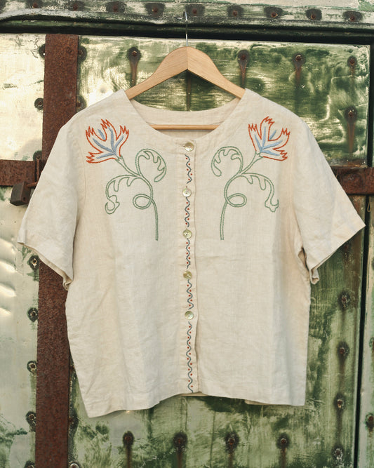 Hand Embroidered Fawn Blouse