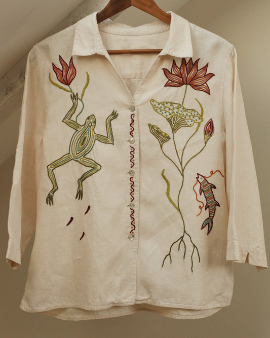 Hand Embroidered Pond Life Blouse