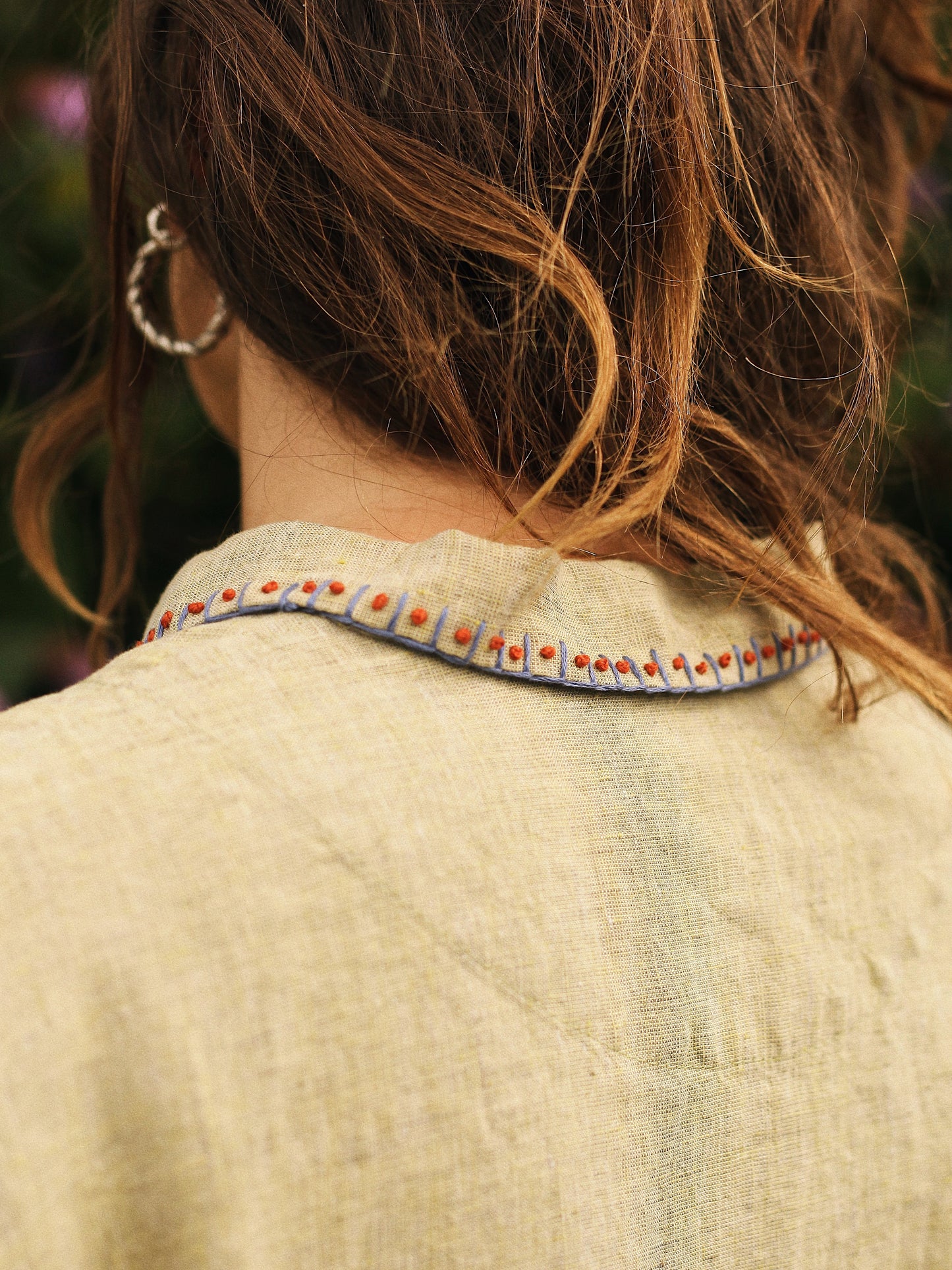 Hand Embroidered Pistachio Green Linen Shirt/Jacket
