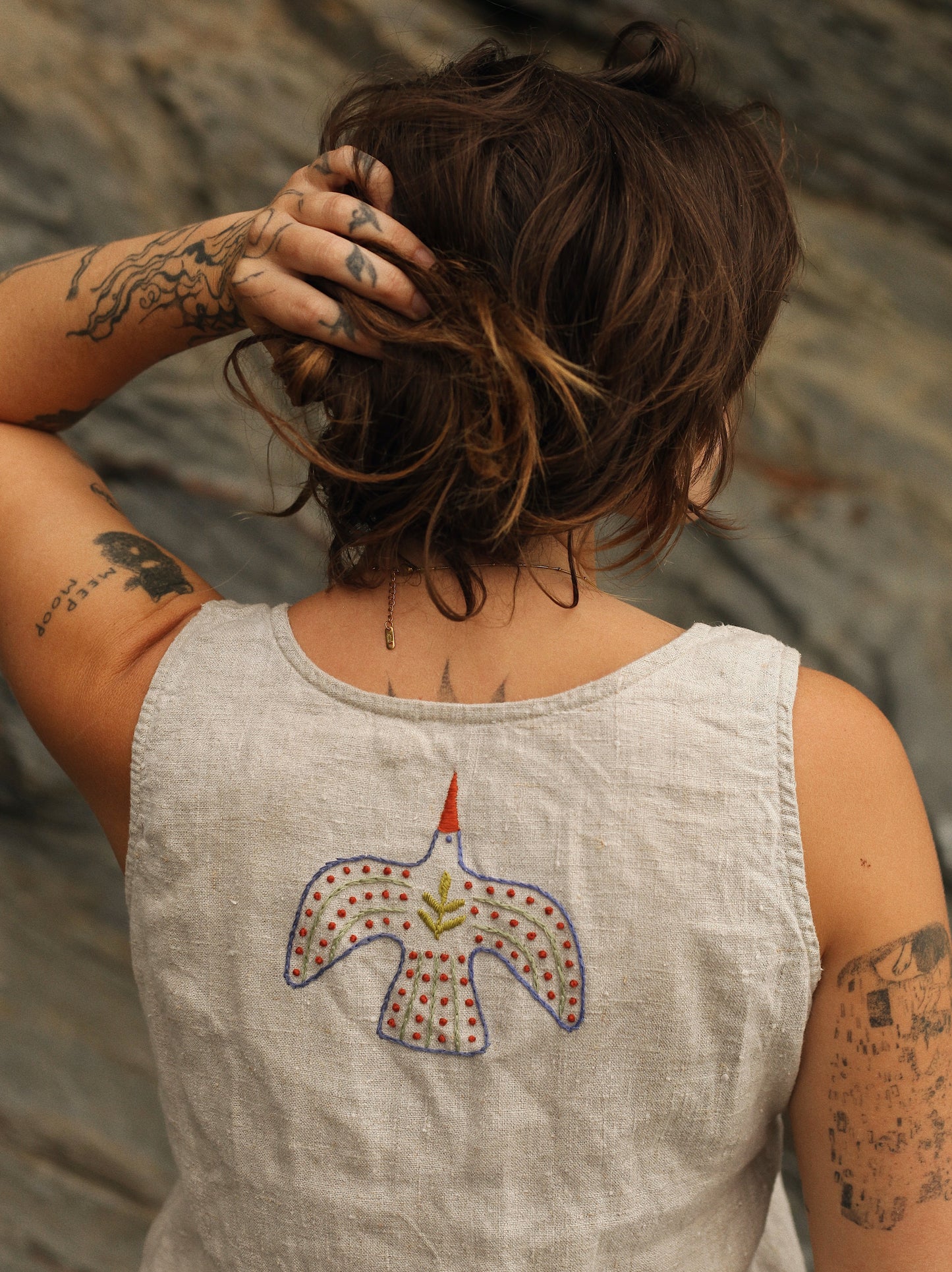 Hand Embroidered Linen Horse Vest